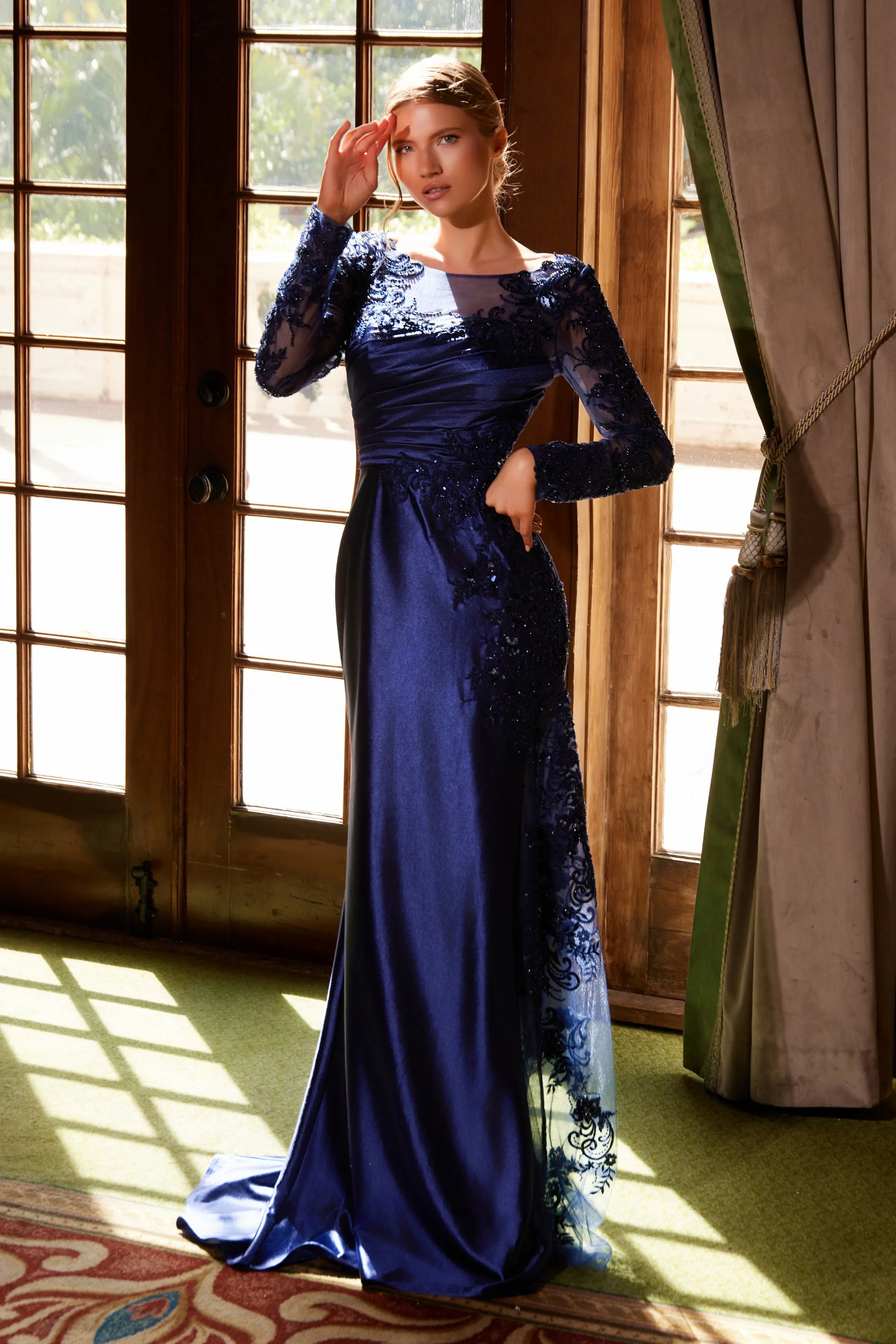 NOX ANABEL ME123 Satin Mother Of The Bride Dress With Long Sleeves sold by The Gown Galleria product image thumbnail 4