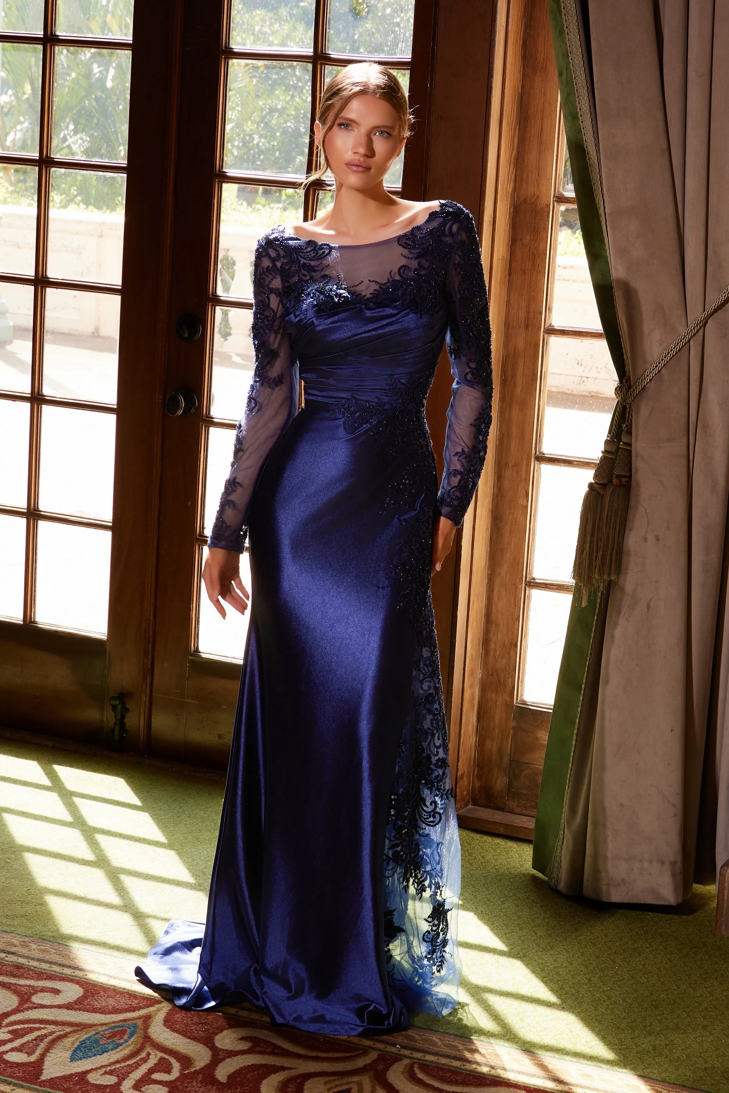 NOX ANABEL ME123 Satin Mother Of The Bride Dress With Long Sleeves sold by The Gown Galleria product image thumbnail 3