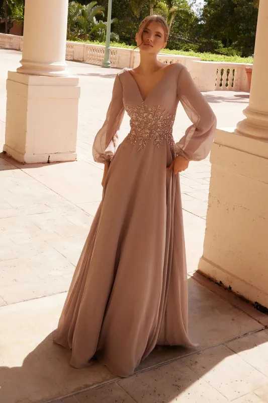 NOX ANABEL ME128 Chiffon Long Sleeve Gown For Mother Of The Bride Dress sold by The Gown Galleria