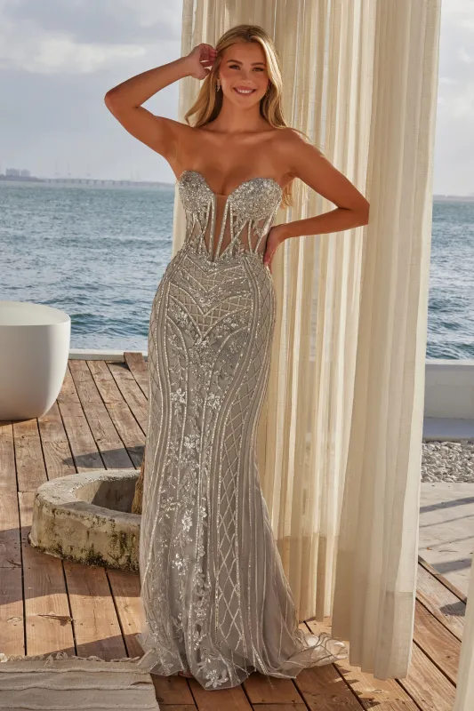 NOX ANABEL R1695 Strapless Sequin Beaded Dress sold by The Gown Galleria