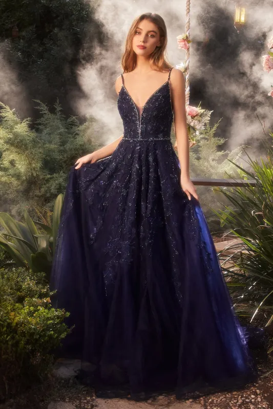 ANDREA & LEO A1251 Navy Lace Ball Gown sold by The Gown Galleria