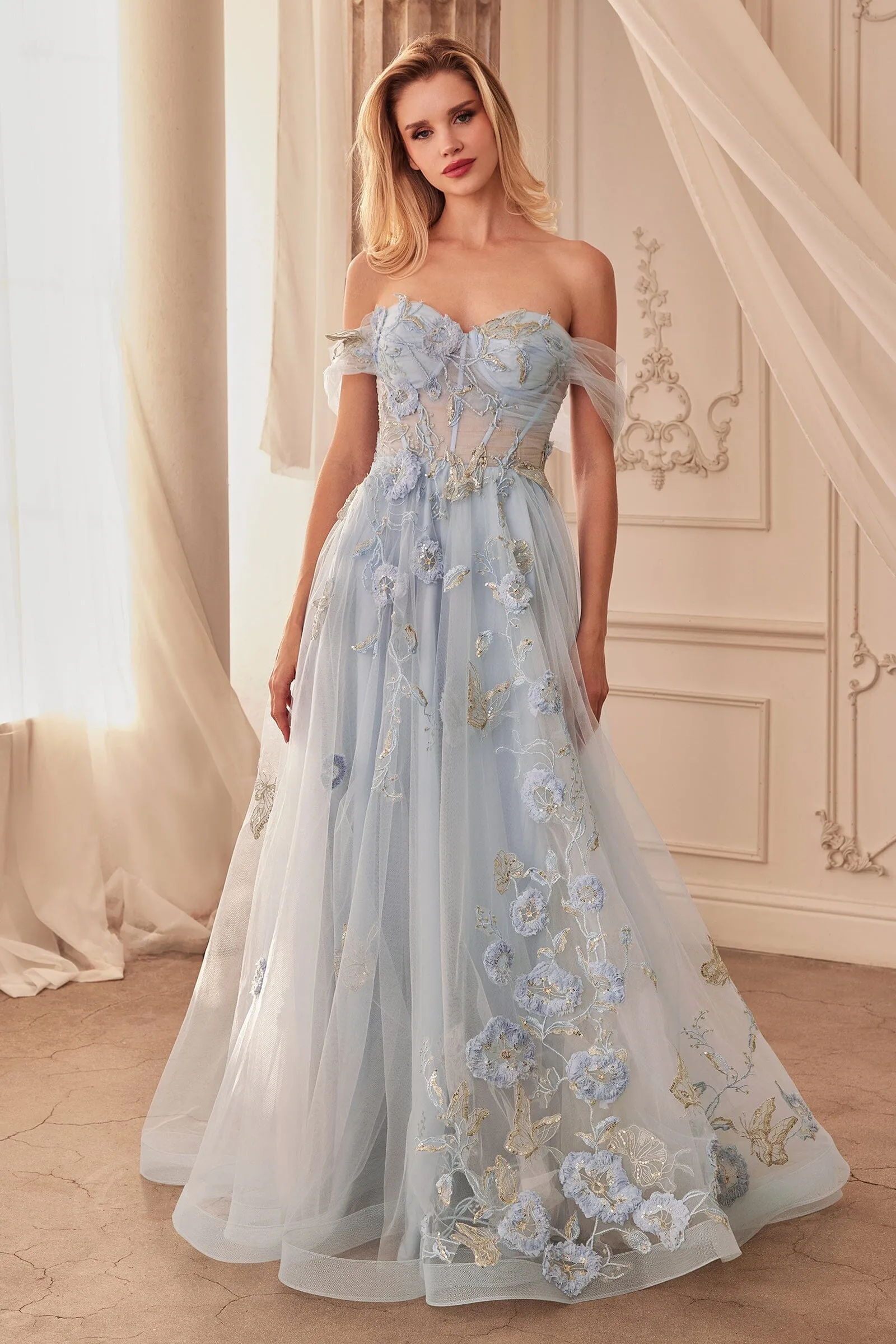 ANDREA & LEO A1246 Off The Shoulder Floral Applique Ball Gown sold by The Gown Galleria product image thumbnail 5