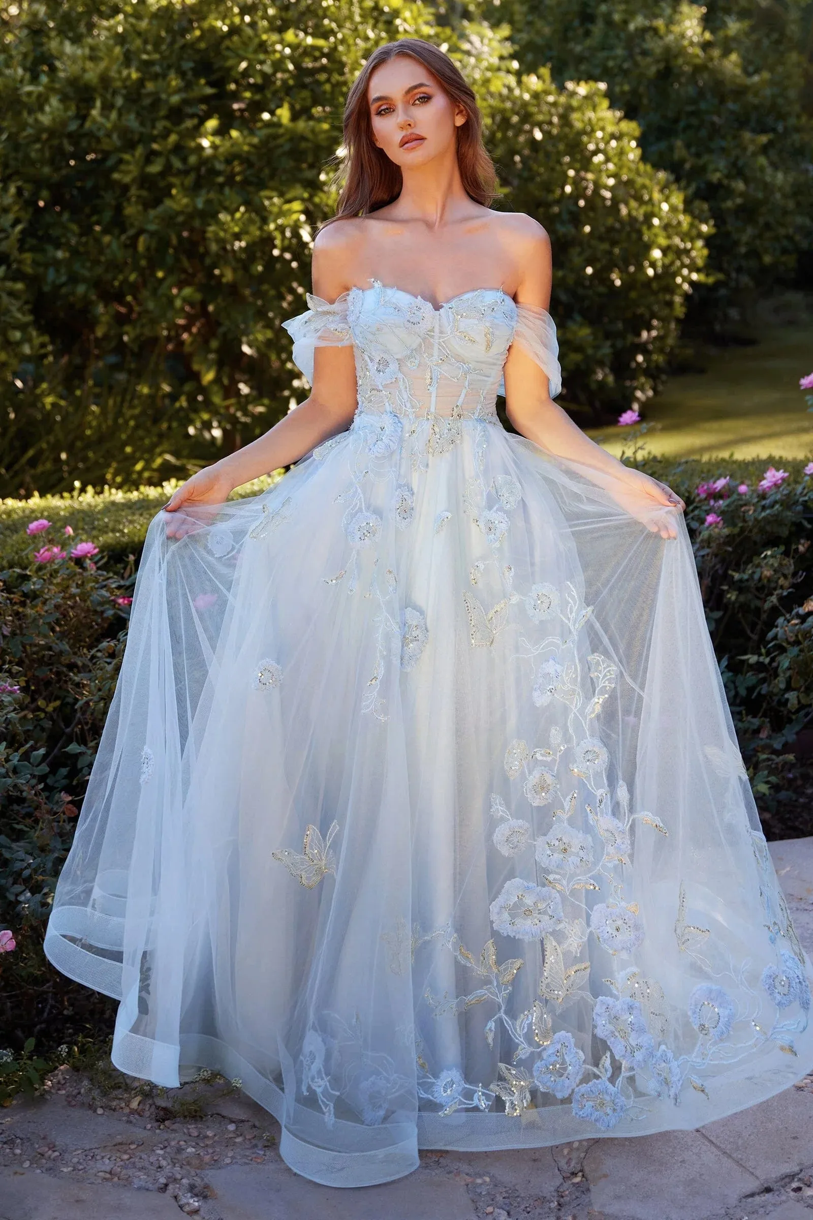 ANDREA & LEO A1246 Off The Shoulder Floral Applique Ball Gown sold by The Gown Galleria