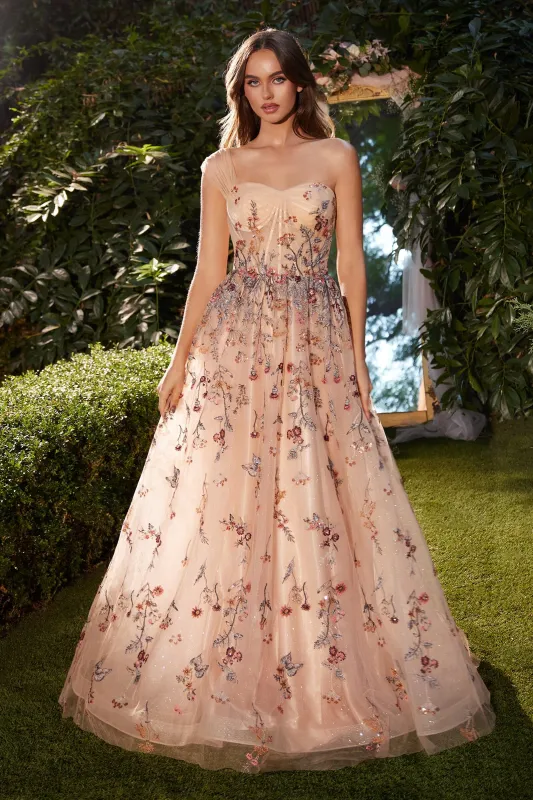 ANDREA & LEO A1289 Floral Embroidered A-Line Dress sold by The Gown Galleria