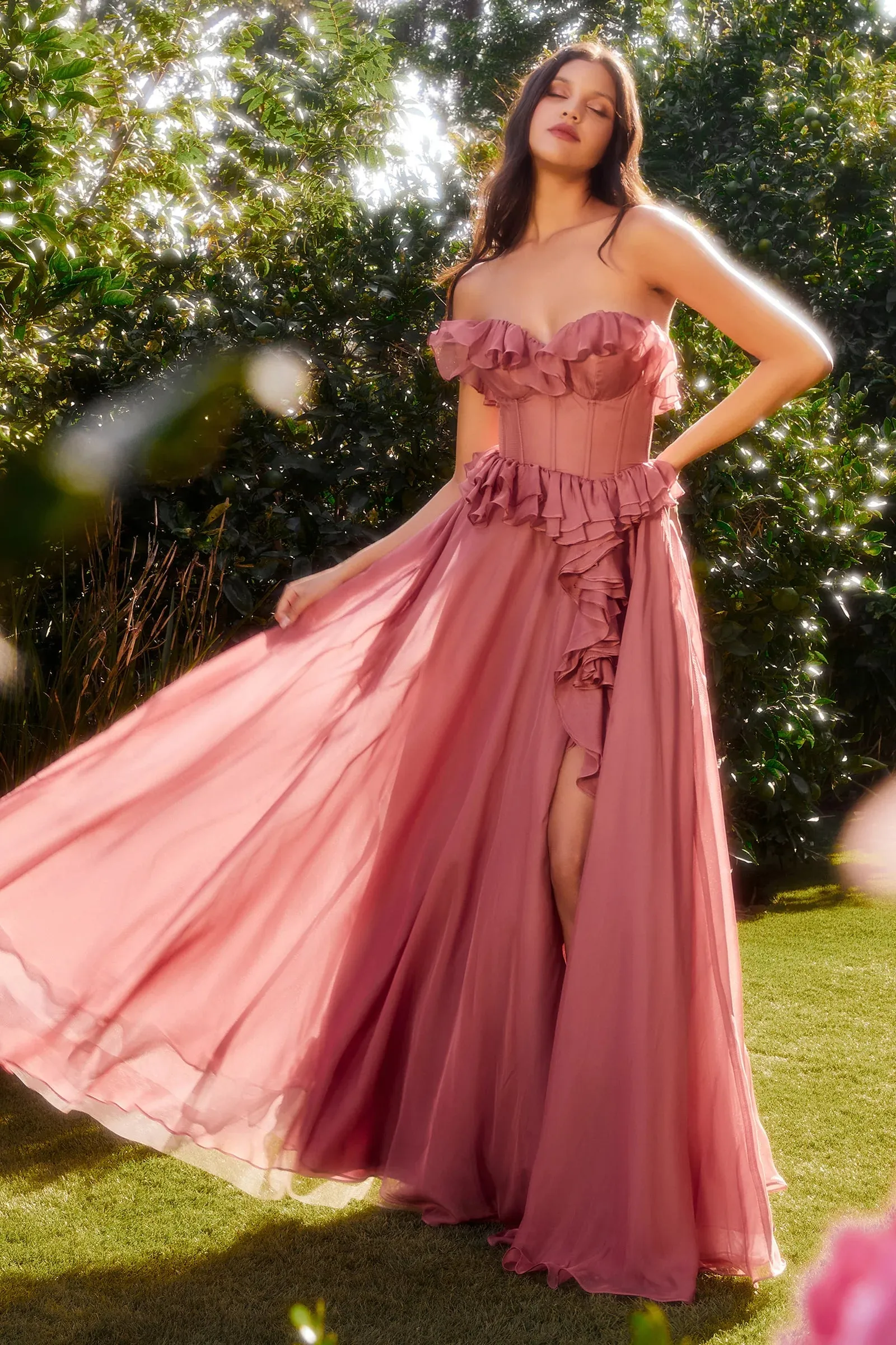 ANDREA & LEO A1341 Strapless Chiffon Ruffle A-Line Dress sold by The Gown Galleria