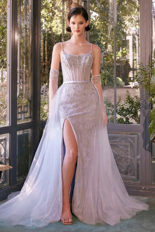 ANDREA & LEO A1361 Beaded Light Blue Gown & Removable Tulle Overskirt sold by The Gown Galleria