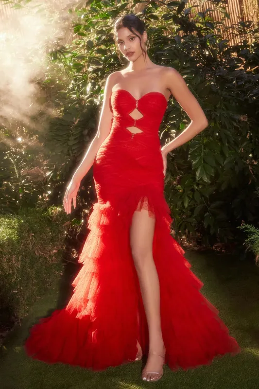 ANDREA & LEO A1337 Red Strapless Mermaid Gown sold by The Gown Galleria
