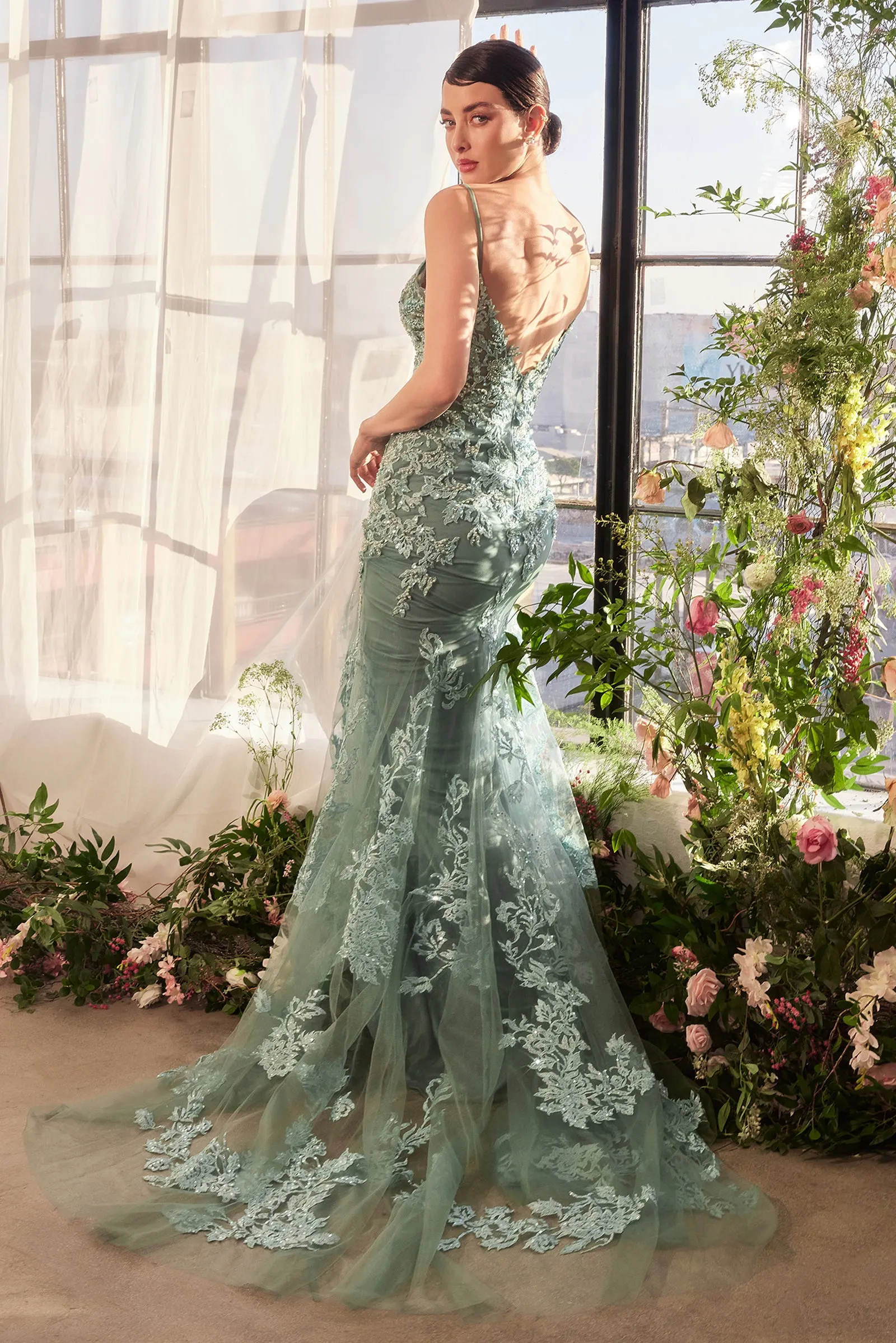 ANDREA & LEO A1421 Foliage Beaded Lace Mermaid Gown sold by The Gown Galleria product image thumbnail 2