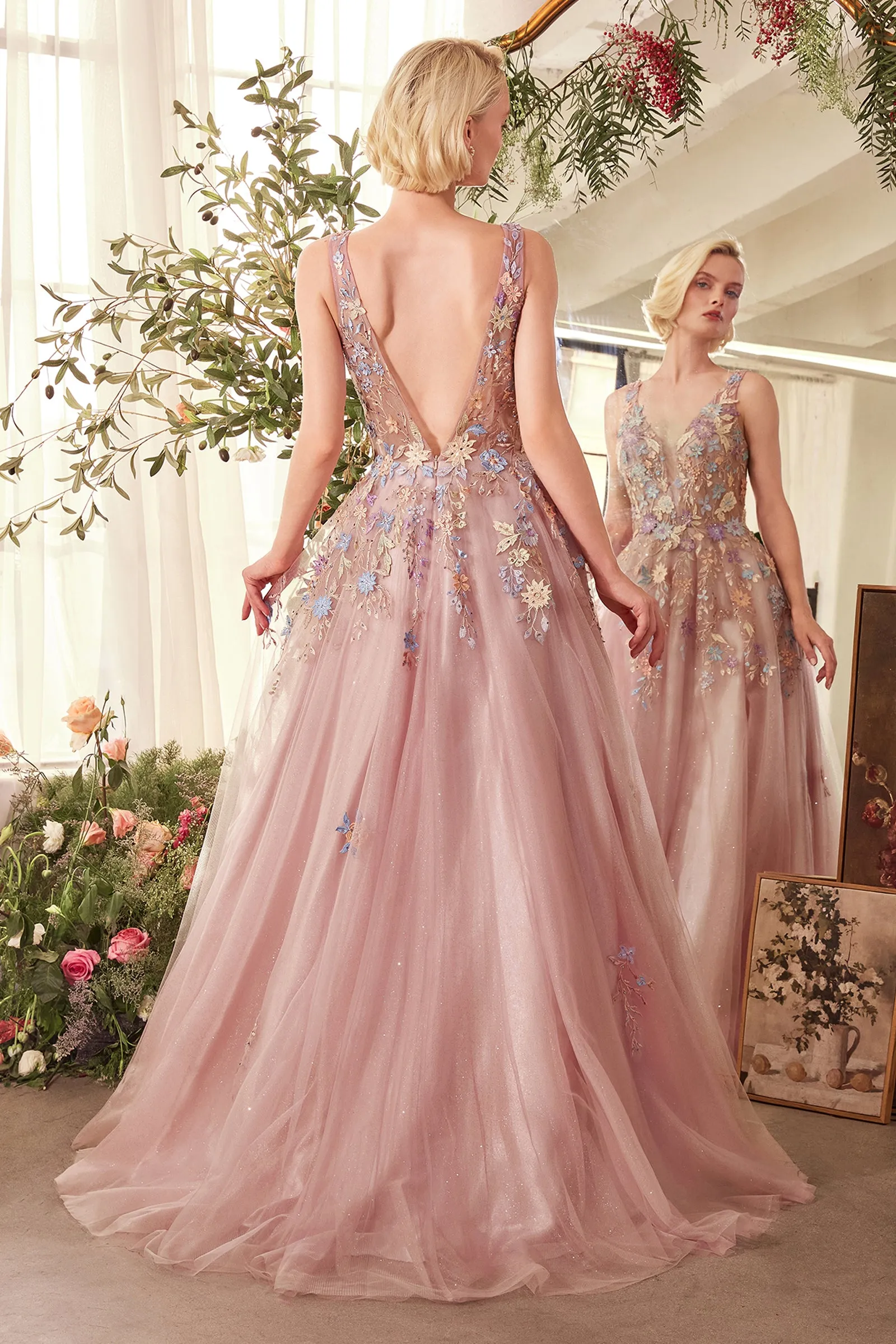 ANDREA & LEO A1394 Floral Applique A-Line Layered Tulle Gown sold by The Gown Galleria product image thumbnail 2