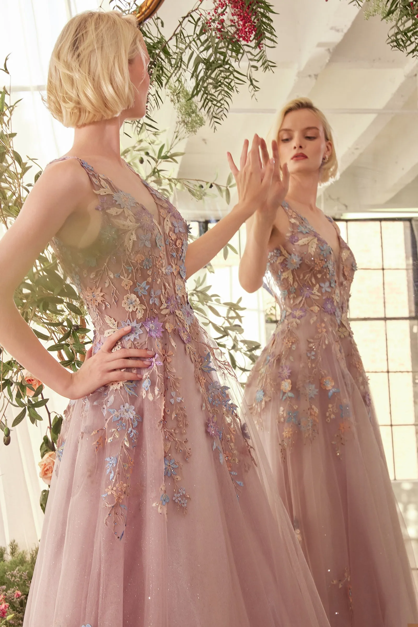 ANDREA & LEO A1394 Floral Applique A-Line Layered Tulle Gown sold by The Gown Galleria product image thumbnail 3