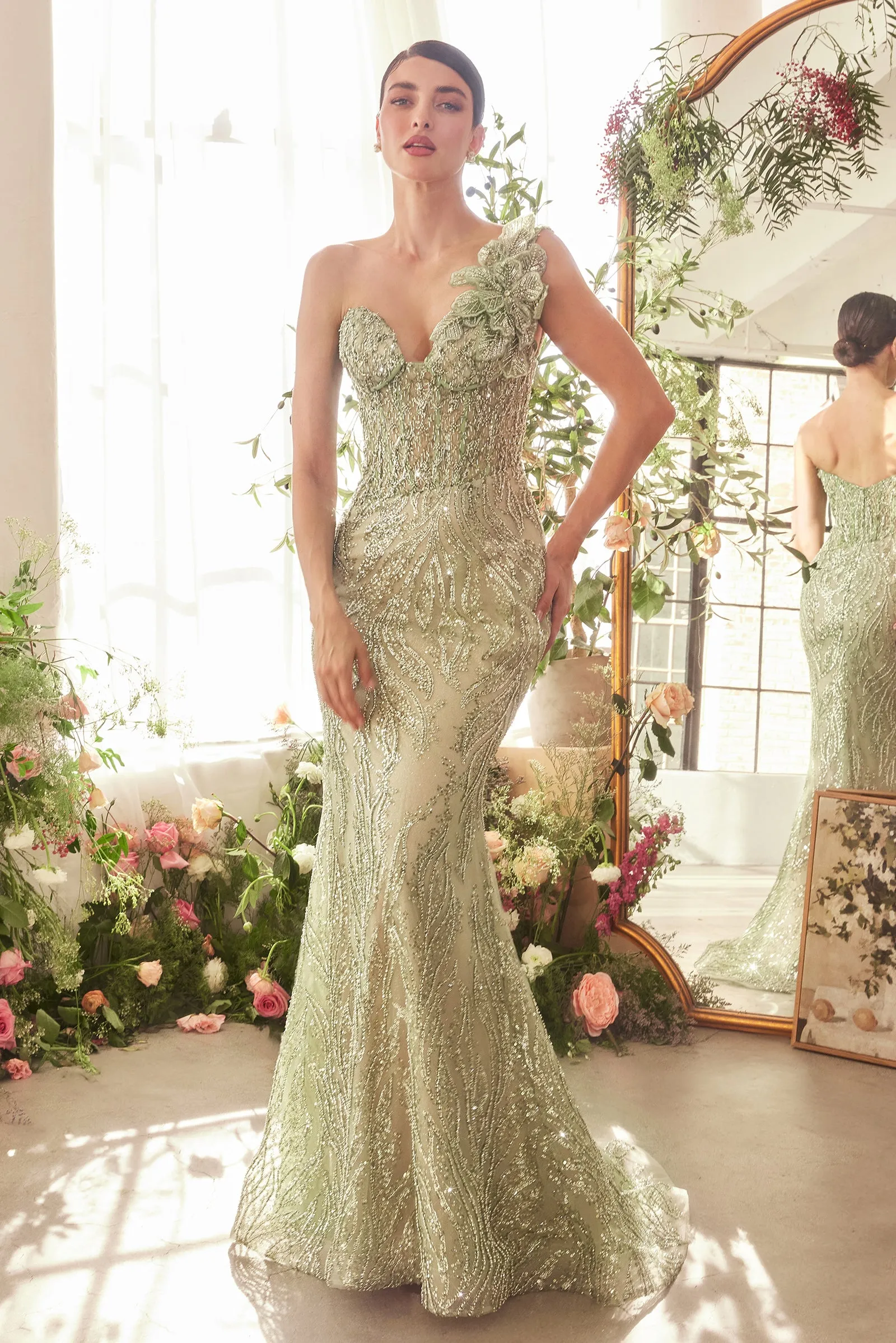 ANDREA & LEO A1392 One Shoulder Fully Beaded Floral Motif Gown sold by The Gown Galleria product image thumbnail 3