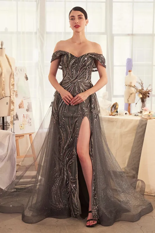 ANDREA & LEO A1375 Off The Shoulder Beaded Gown & Overskirt sold by The Gown Galleria