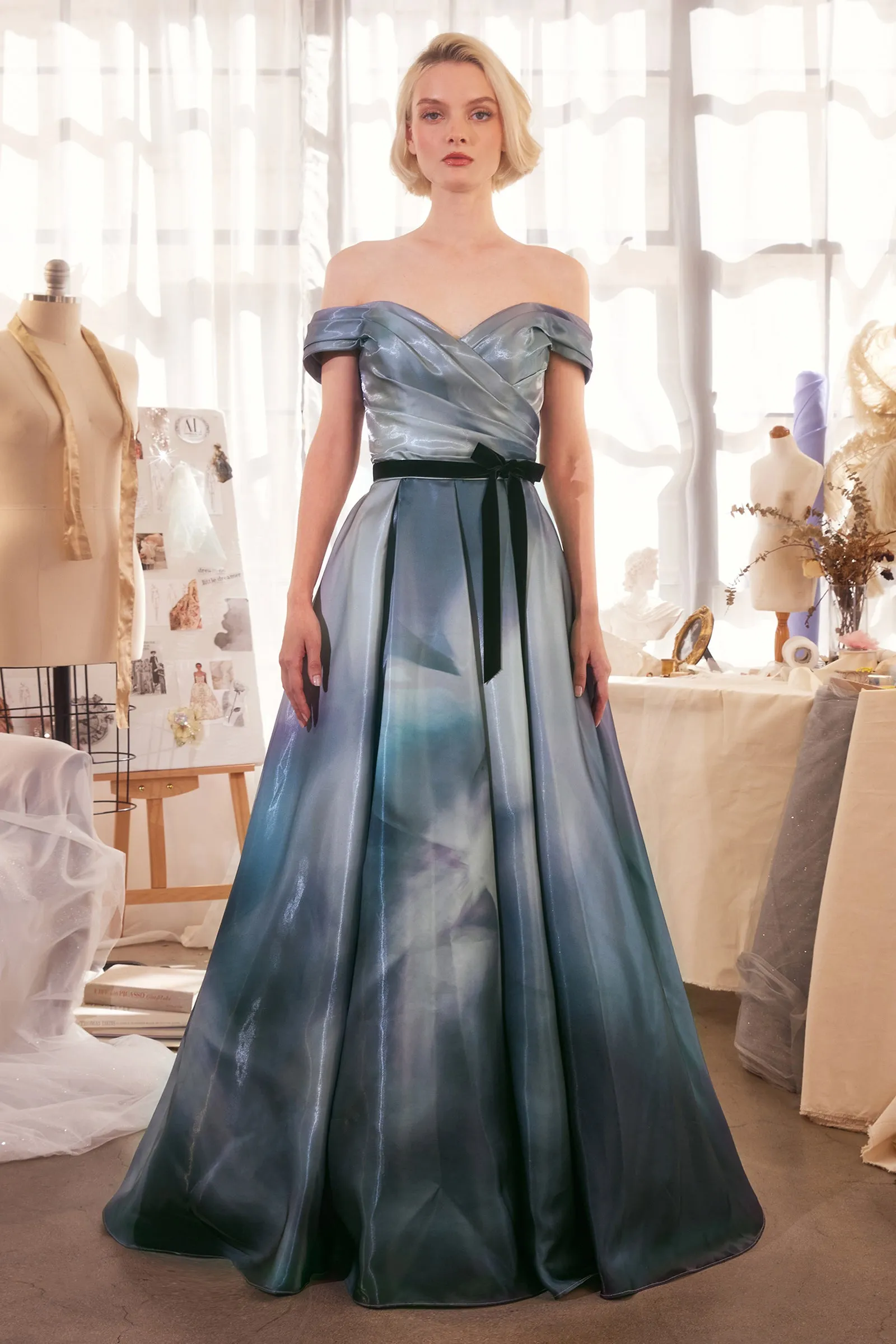 ANDREA & LEO A1431 Print Off The Shoulder Satin Ball Gown sold by The Gown Galleria product image thumbnail 3