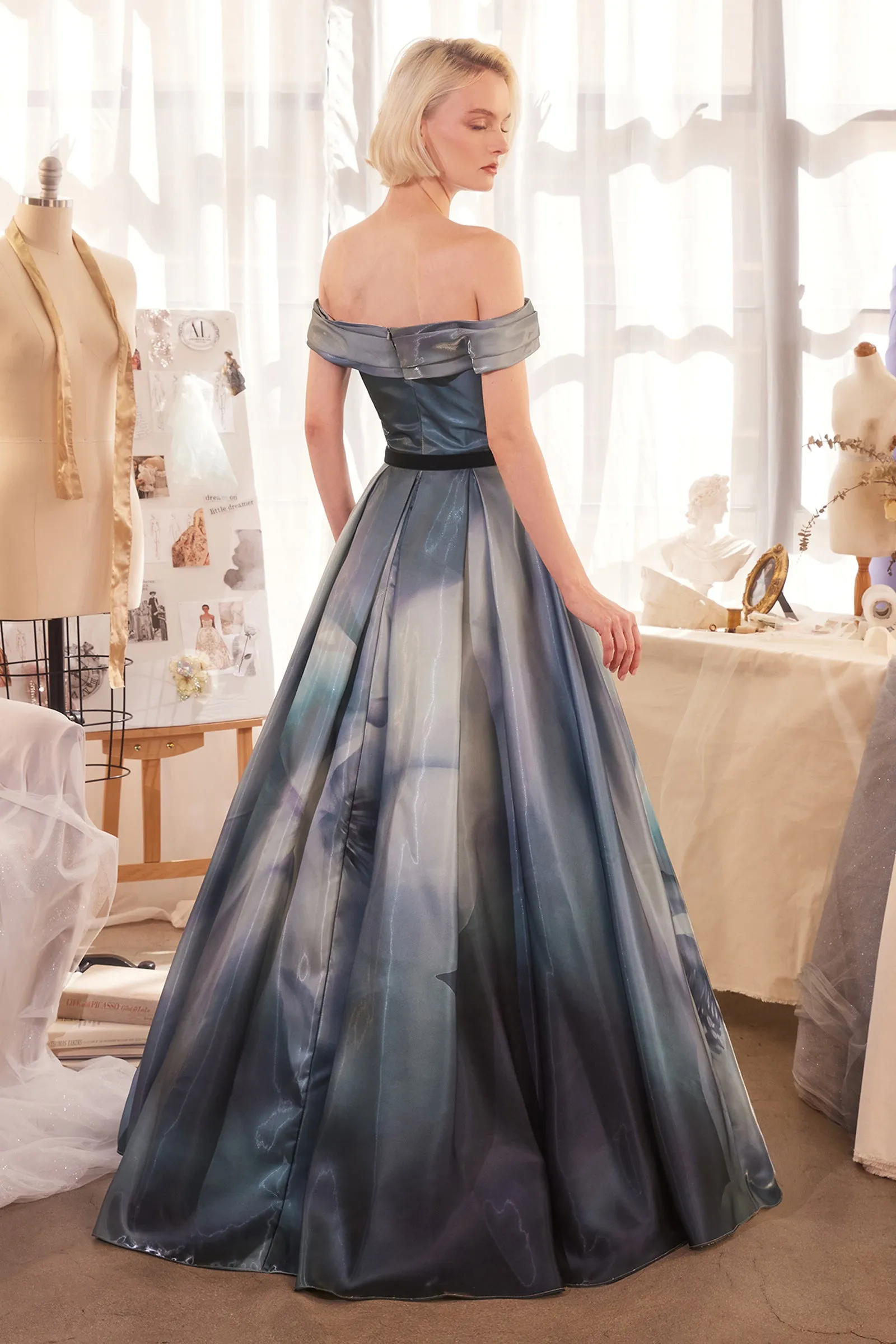 ANDREA & LEO A1431 Print Off The Shoulder Satin Ball Gown sold by The Gown Galleria product image thumbnail 2