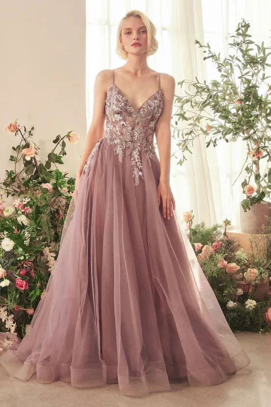 ANDREA & LEO A1419 English Violet A-Line Layered Tulle Gown Of Whimsy sold by The Gown Galleria