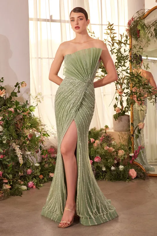 ANDREA & LEO A1436 Pleated Fan Bodice Fitted Pearl Gown made by The Gown Galleria