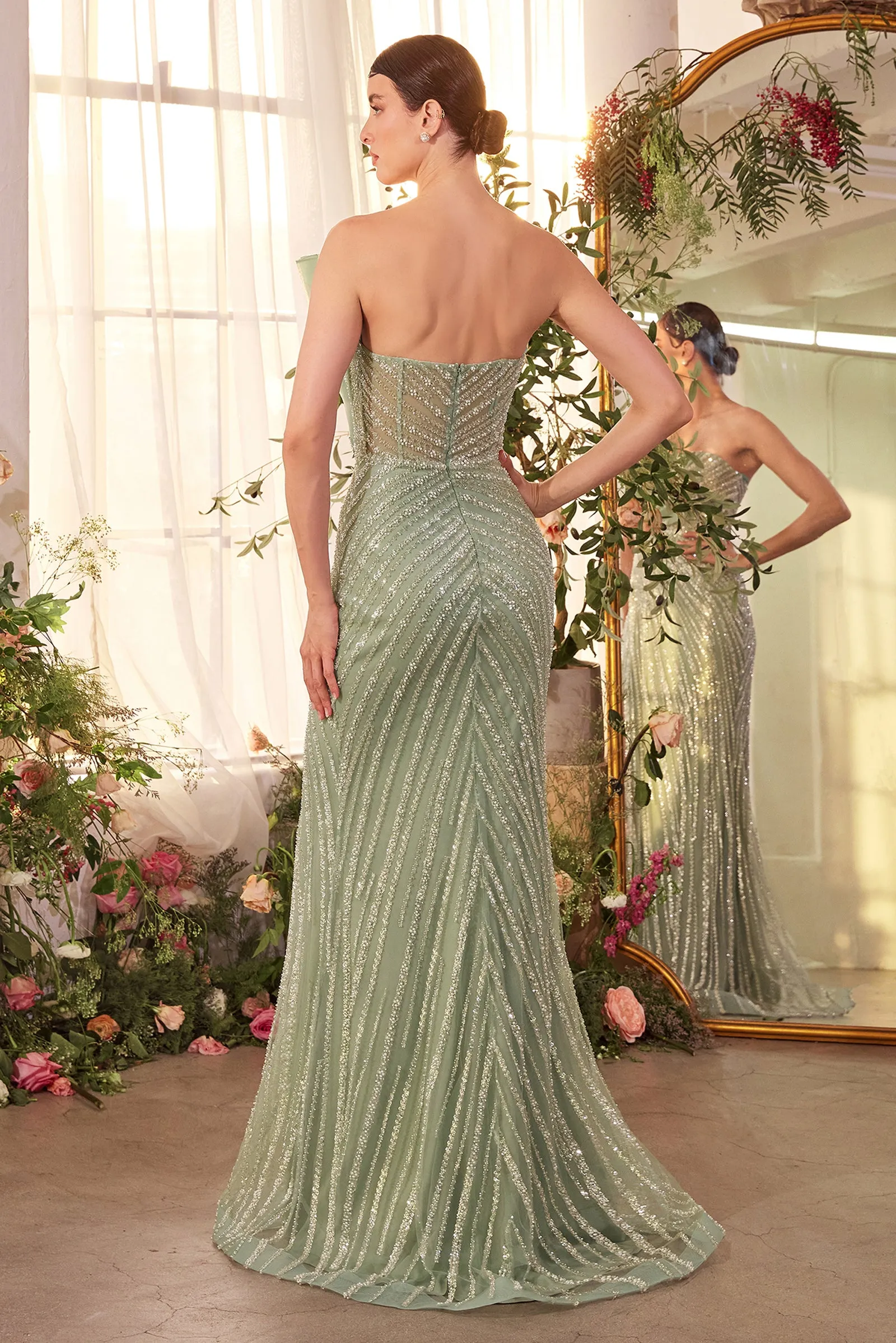 ANDREA & LEO A1436 Pleated Fan Bodice Fitted Pearl Gown sold by The Gown Galleria product image thumbnail 2