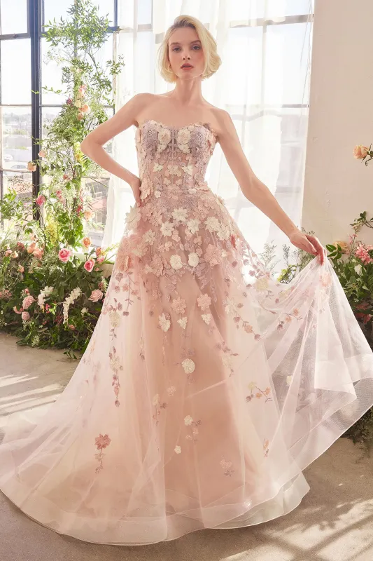 ANDREA & LEO A1453 Spring Floral Applique A-Line Gown sold by The Gown Galleria