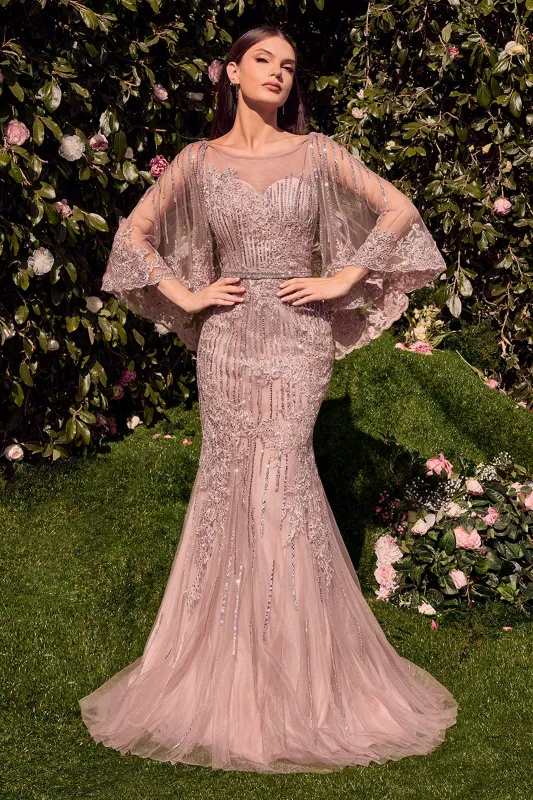 ANDREA & LEO MA105 Lace Fitted Caplet Gown made by The Gown Galleria