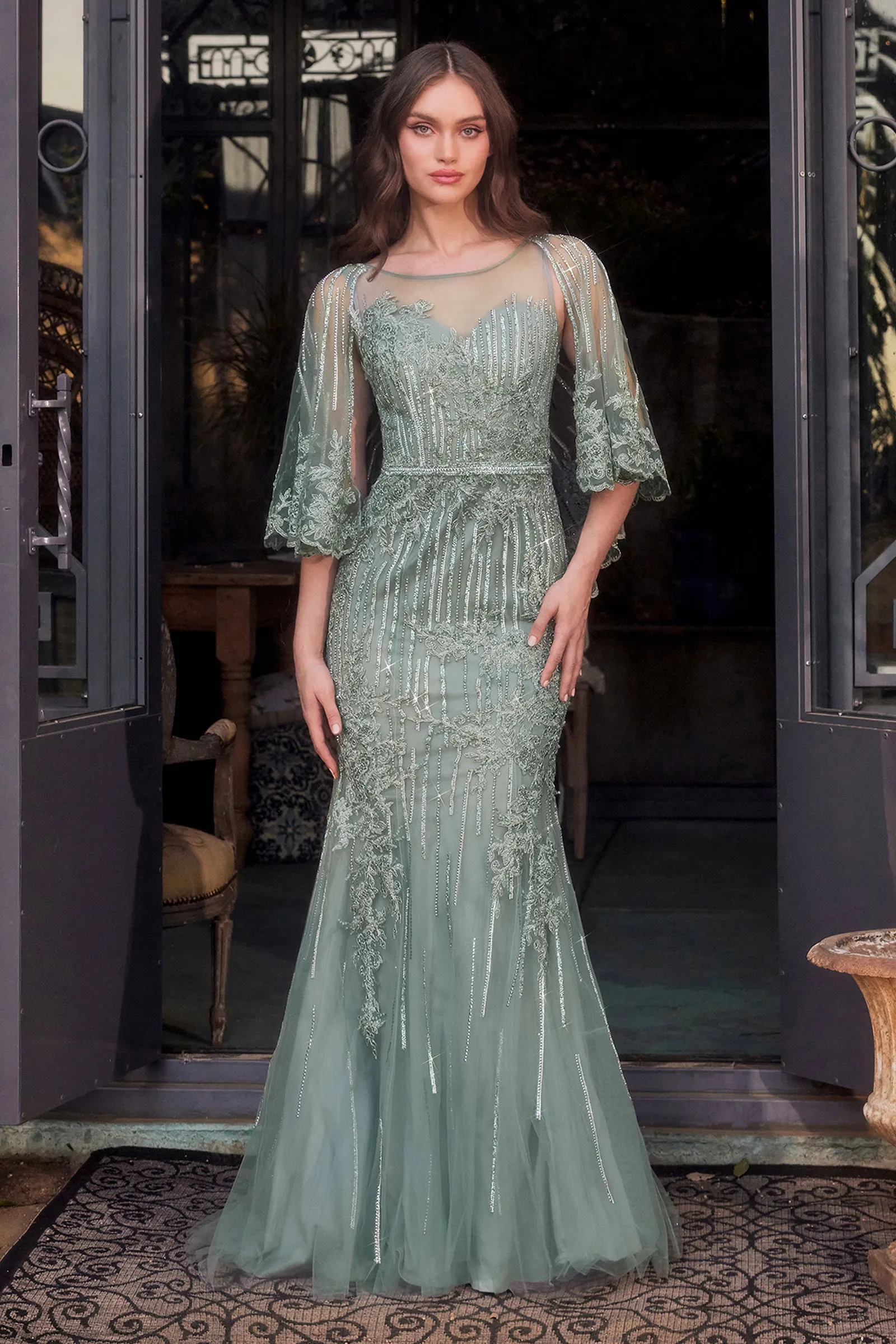 ANDREA & LEO MA105 Lace Fitted Caplet Gown sold by The Gown Galleria product image thumbnail 3
