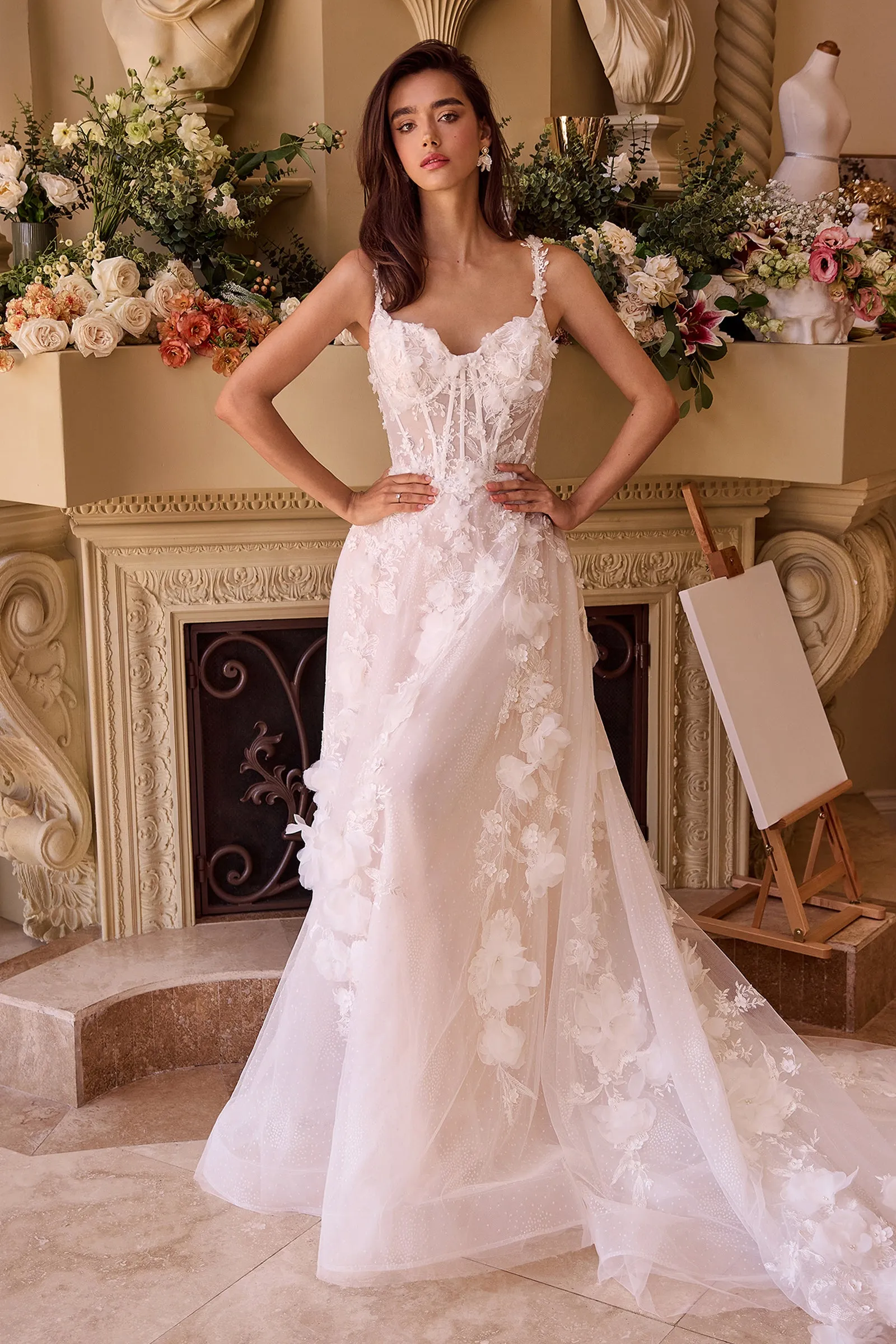 ANDREA & LEO WL045 Intricate Floral Applique A-Line Tulle Wedding Dress sold by The Gown Galleria