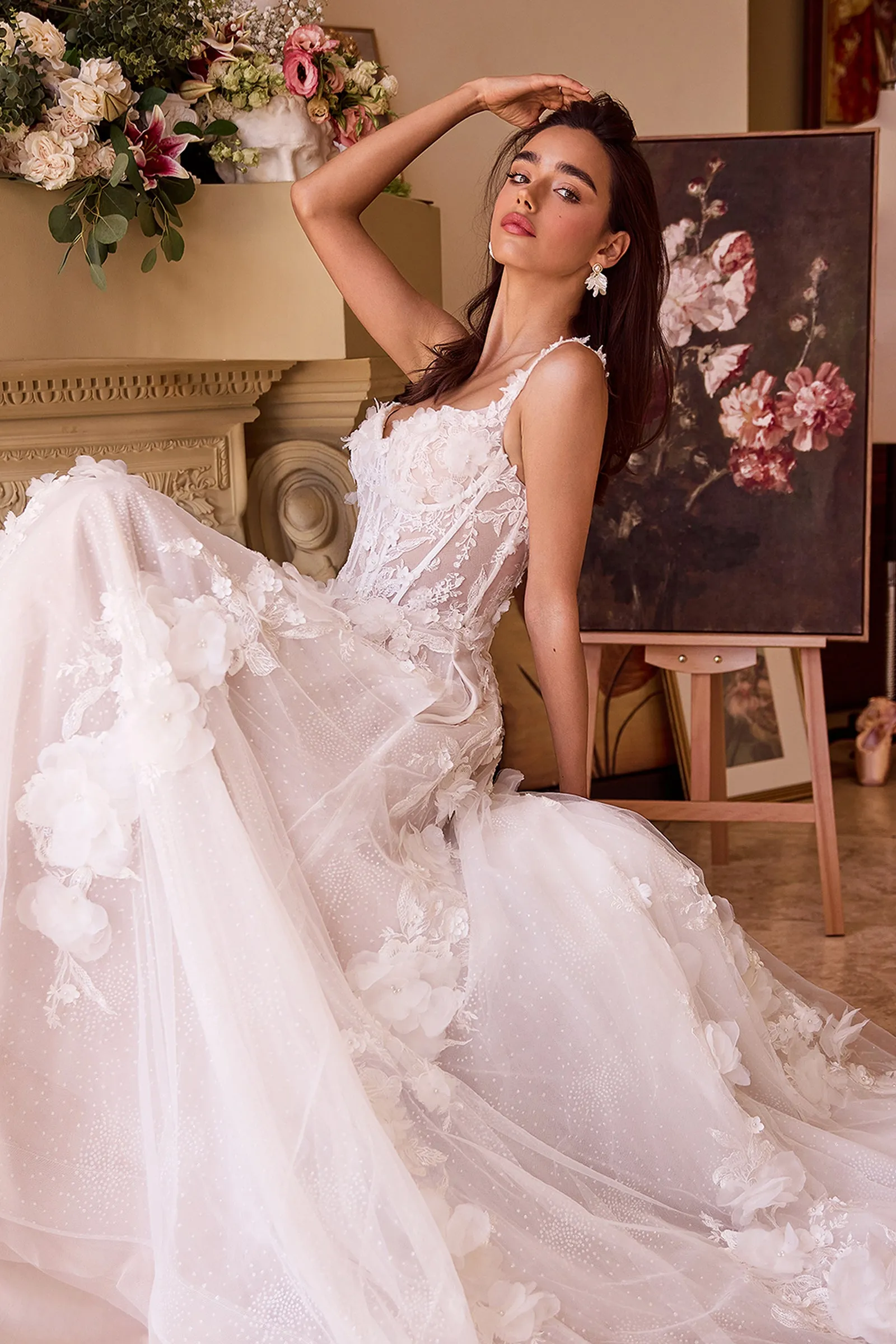 ANDREA & LEO WL045 Intricate Floral Applique A-Line Tulle Wedding Dress sold by The Gown Galleria product image thumbnail 4