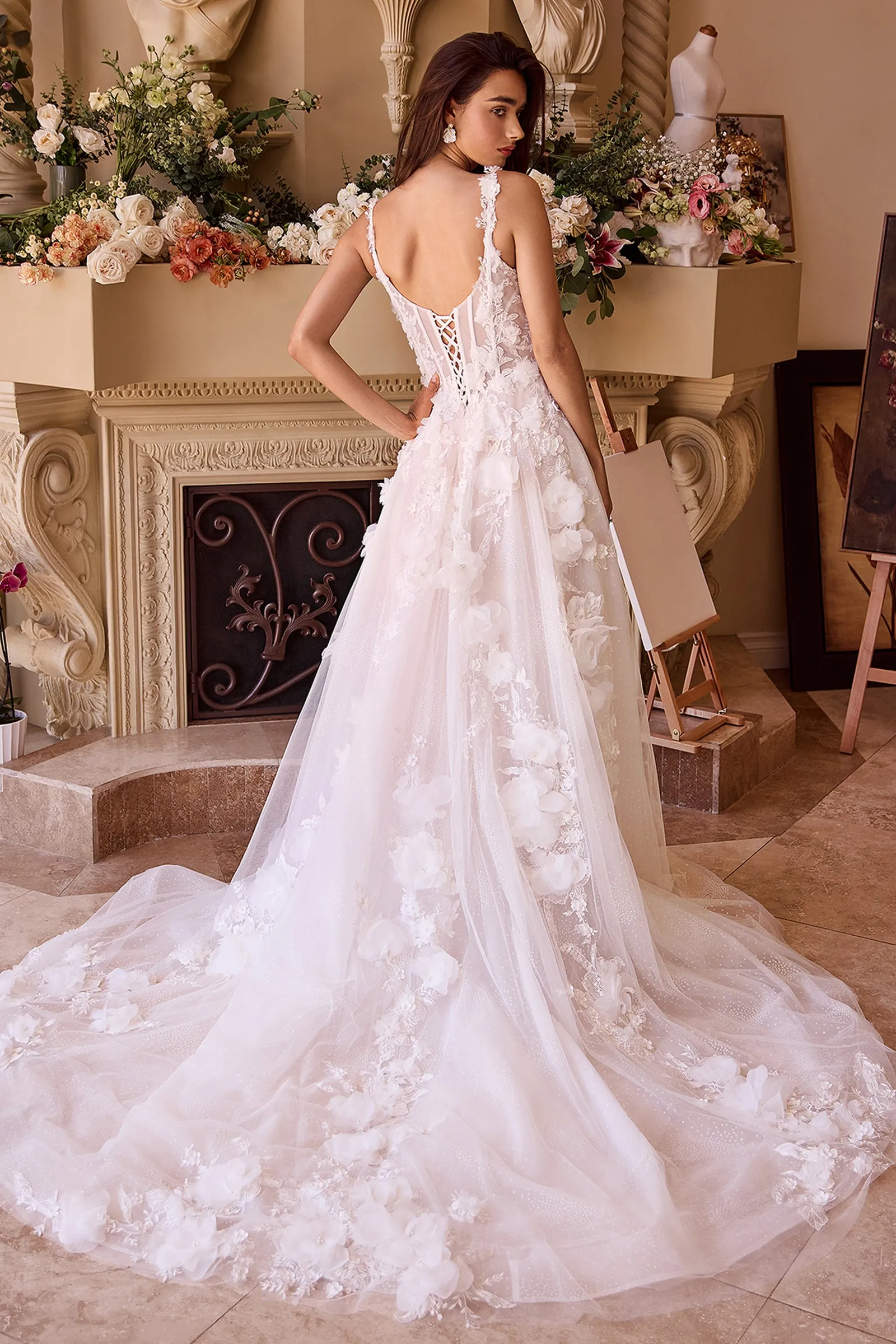 ANDREA & LEO WL045 Intricate Floral Applique A-Line Tulle Wedding Dress sold by The Gown Galleria product image thumbnail 2
