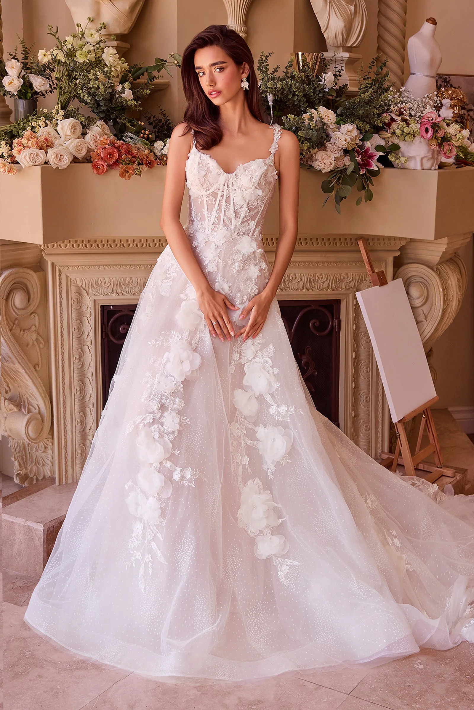 ANDREA & LEO WL045 Intricate Floral Applique A-Line Tulle Wedding Dress sold by The Gown Galleria product image thumbnail 3
