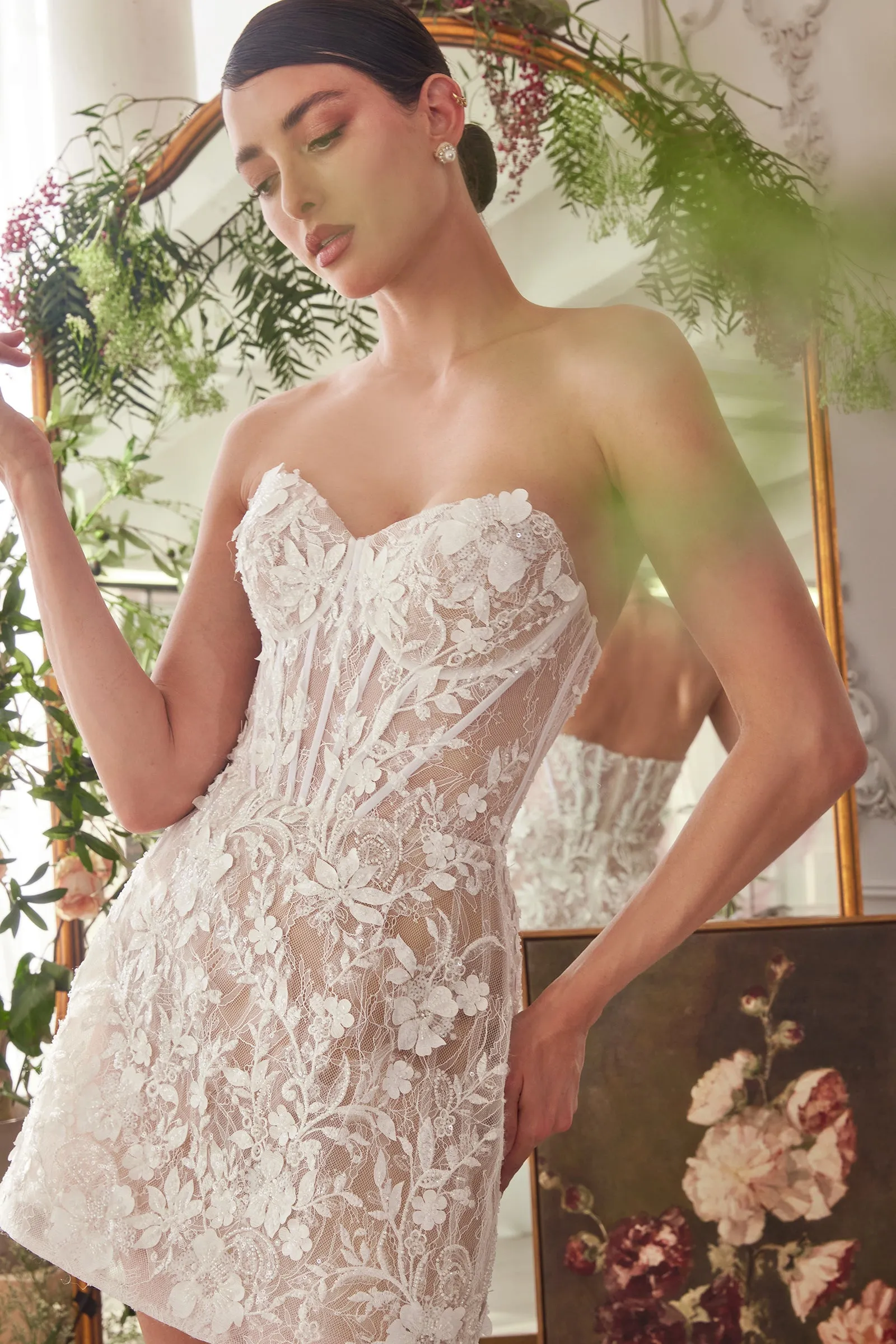 ANDREA & LEO WL084 Strapless Short Lace Midi Wedding Dress sold by The Gown Galleria product image thumbnail 3