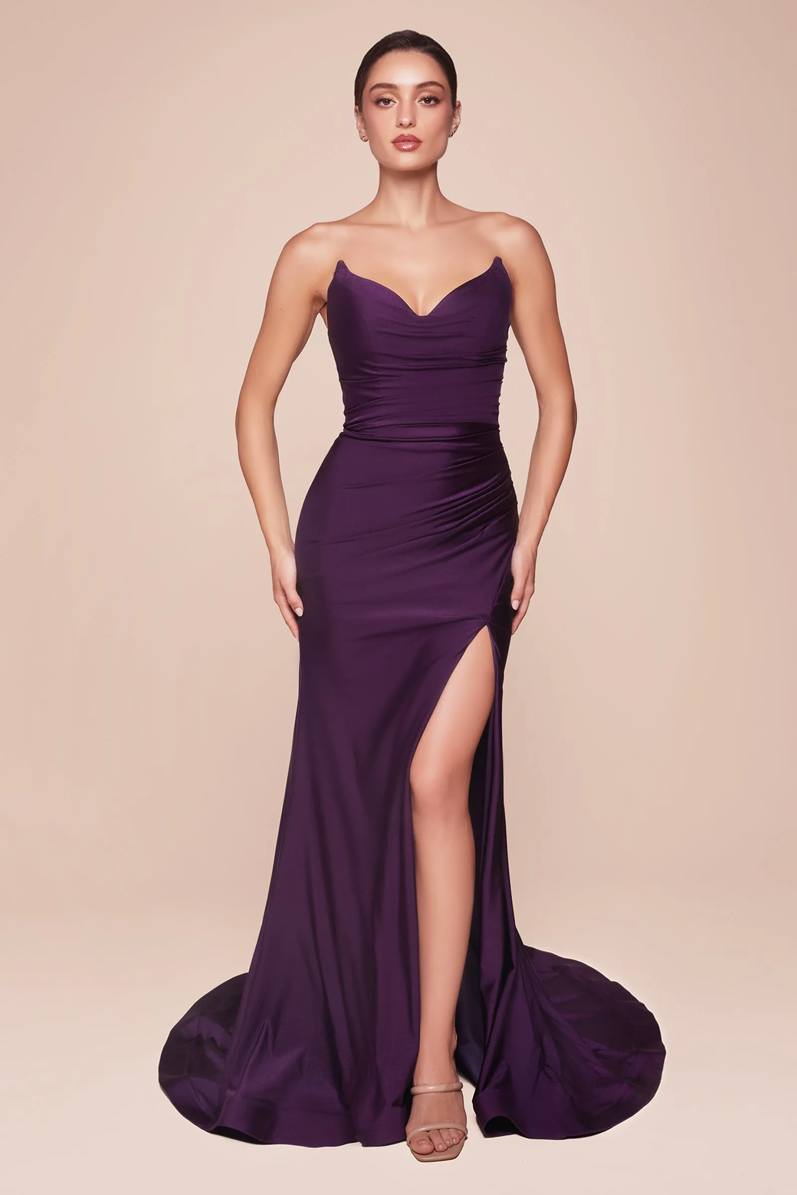 CINDERELLA DIVINE CD791 Strapless Stretch Satin Fitted Dress sold by The Gown Galleria product image thumbnail 3