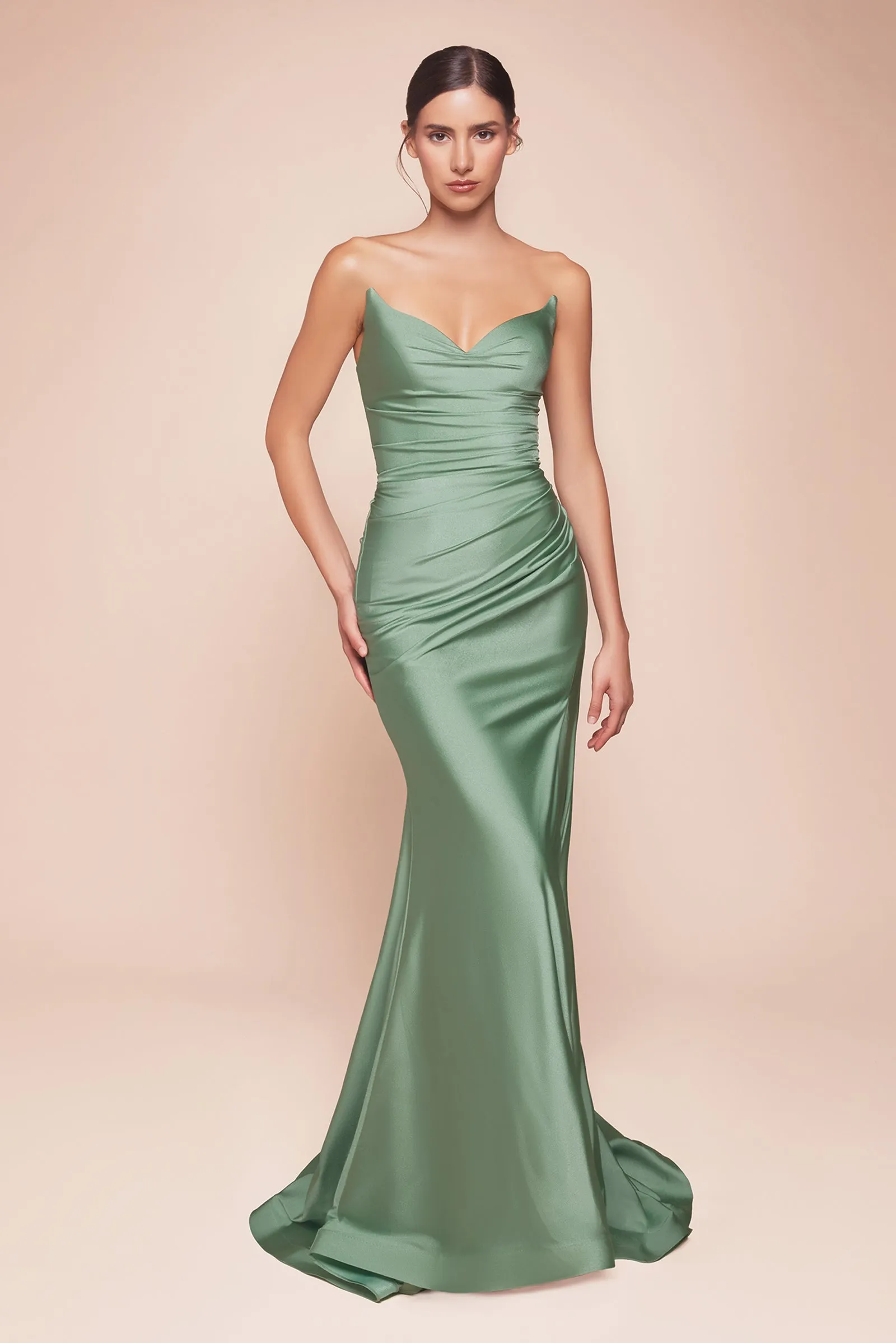 CINDERELLA DIVINE CD791 Strapless Stretch Satin Fitted Dress sold by The Gown Galleria product image thumbnail 4