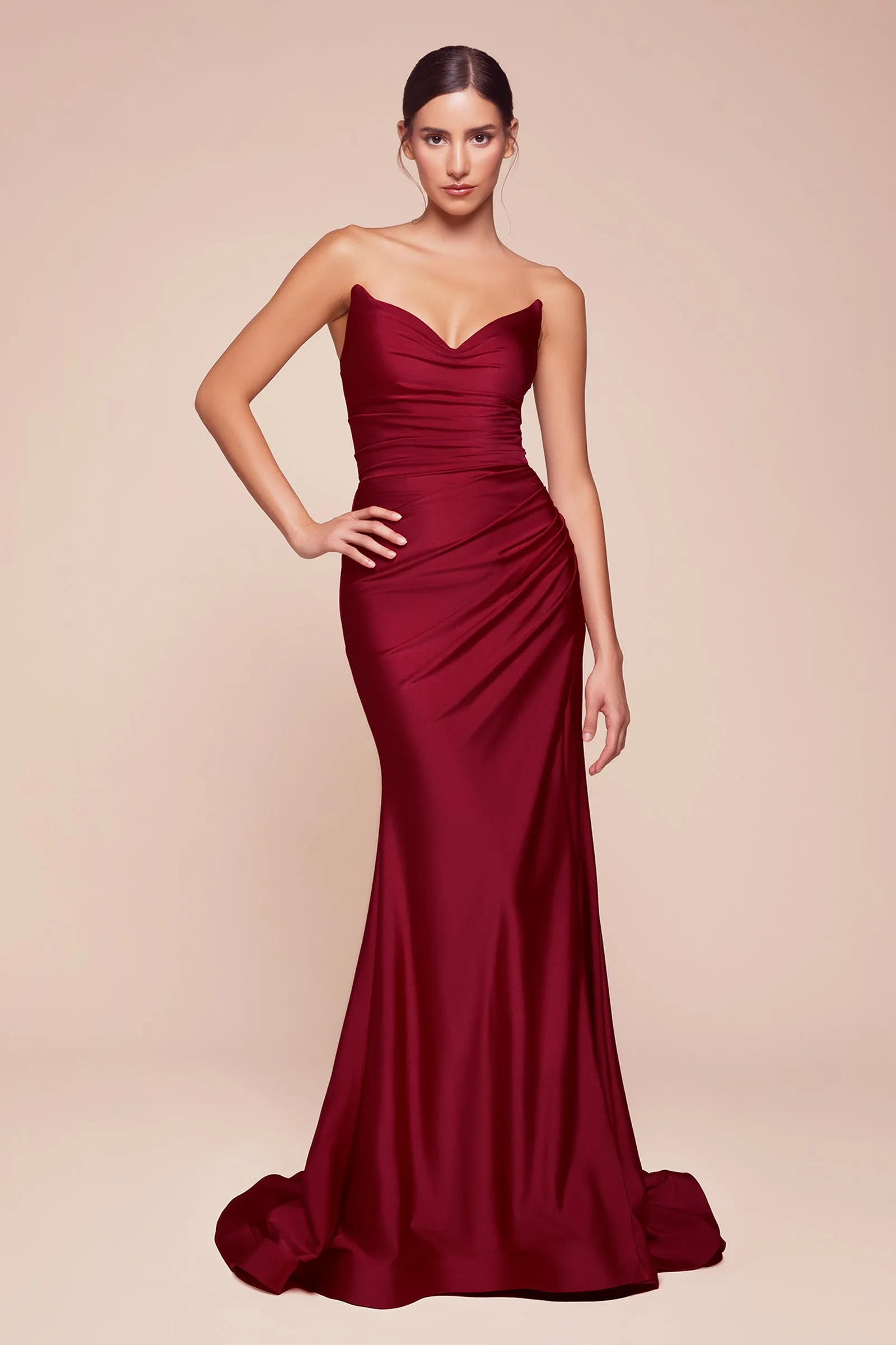 CINDERELLA DIVINE CD791 Strapless Stretch Satin Fitted Dress sold by The Gown Galleria product image thumbnail 2