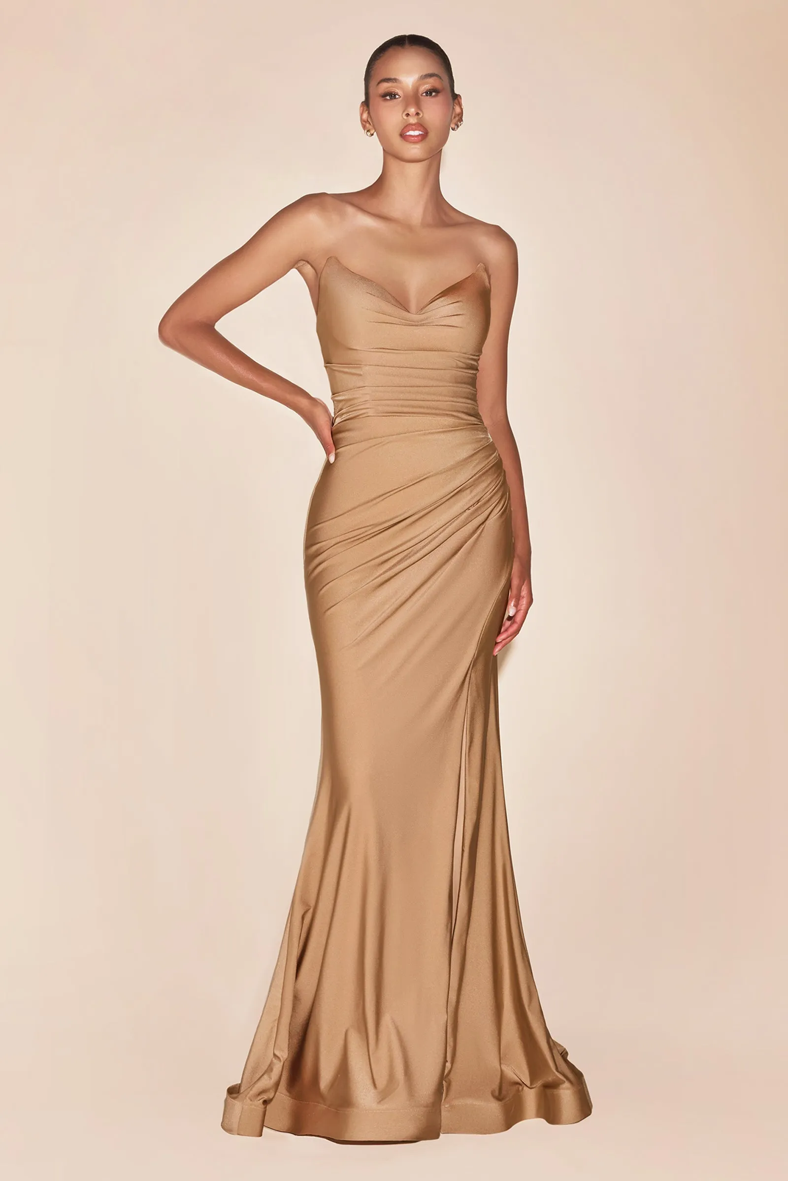 CINDERELLA DIVINE CD791 Strapless V-neck Satin Fitted Dress sold by The Gown Galleria product image thumbnail 3