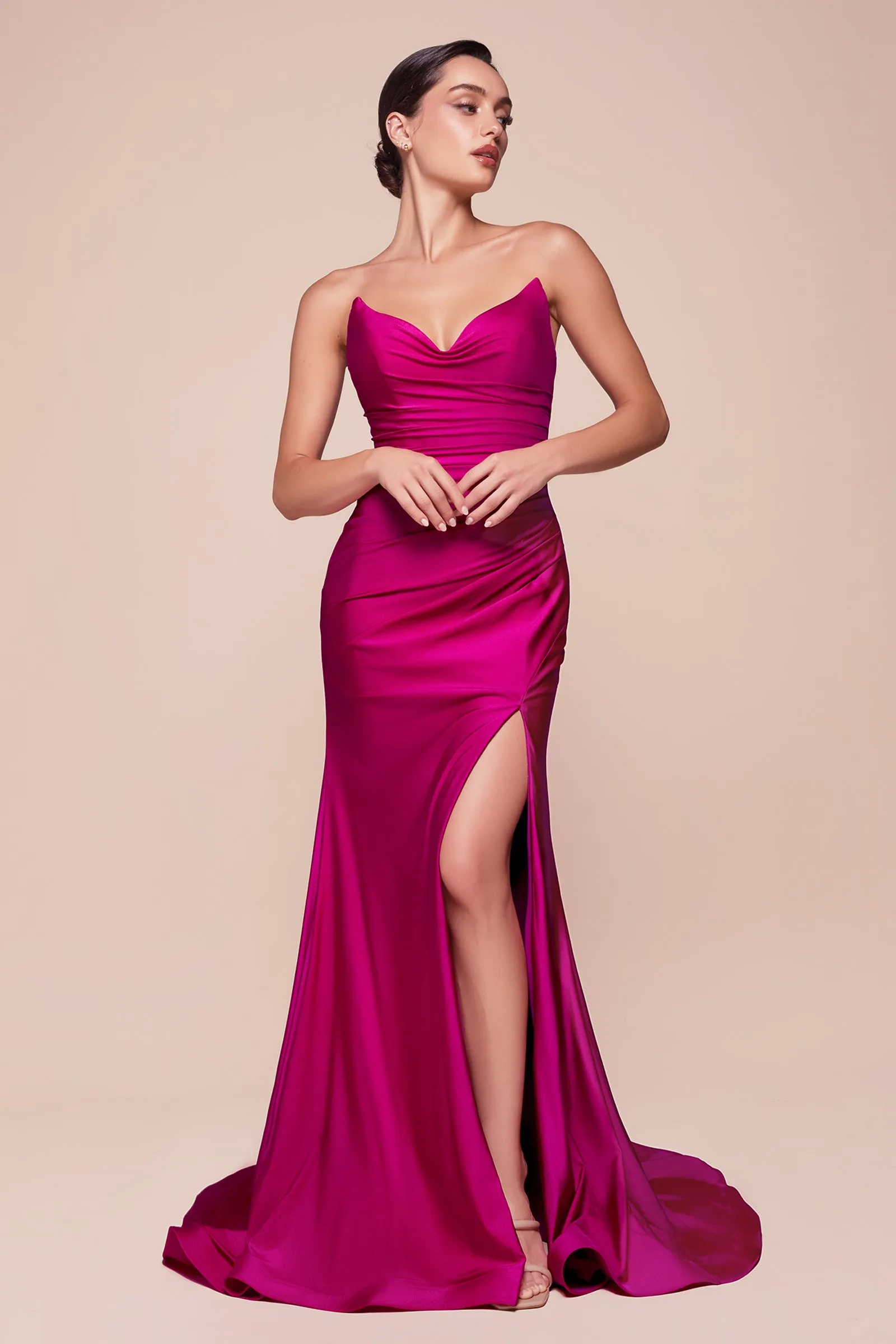 CINDERELLA DIVINE CD791 Strapless V-neck Satin Fitted Dress sold by The Gown Galleria product image thumbnail 4