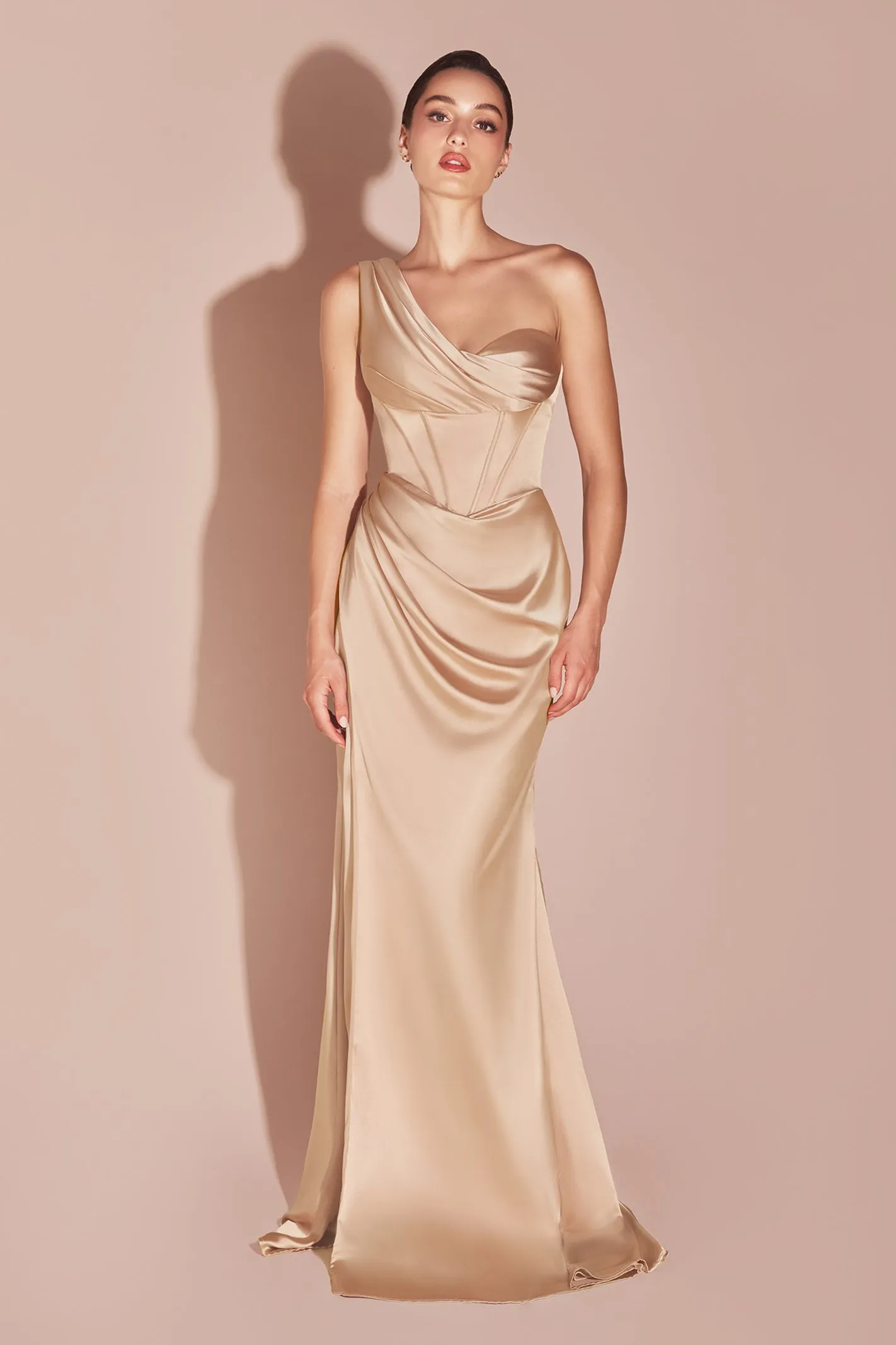 CINDERELLA DIVINE 7448 One Shoulder Satin Fitted Dress sold by The Gown Galleria product image thumbnail 4