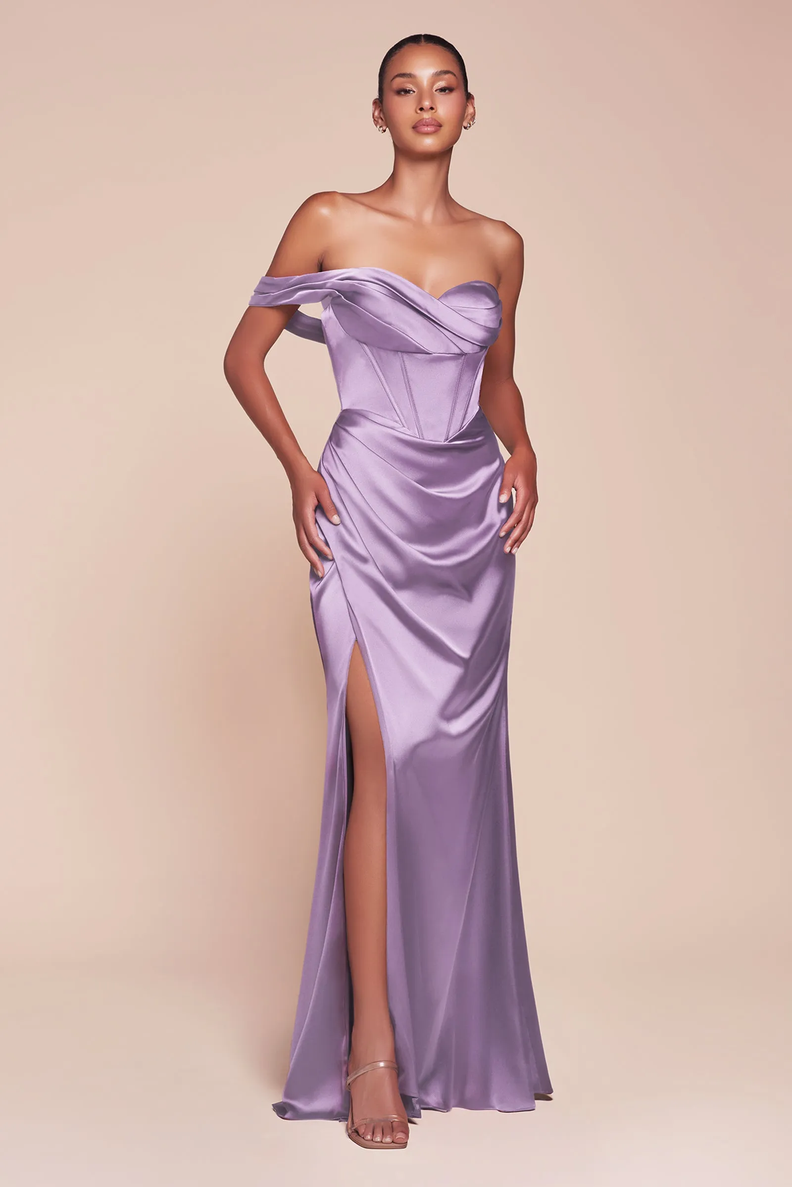 CINDERELLA DIVINE 7448 One Shoulder Satin Fitted Dress sold by The Gown Galleria product image thumbnail 3