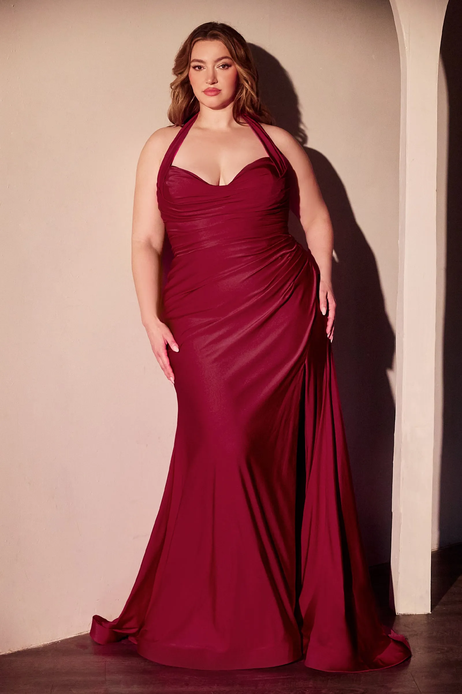 CINDERELLA DIVINE CD796C Halter Stretch Satin Fitted Dress sold by The Gown Galleria product image thumbnail 3