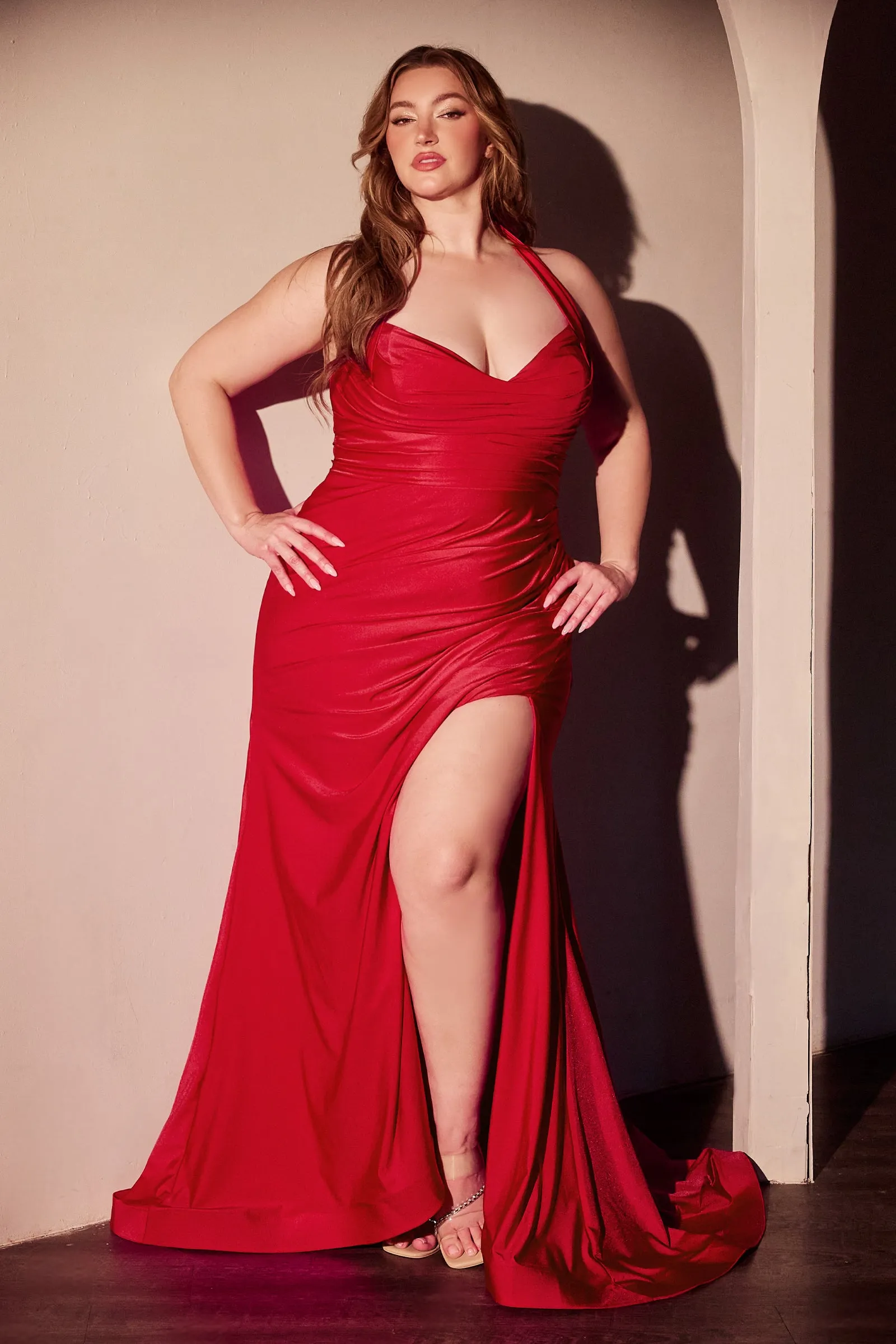 CINDERELLA DIVINE CD796C Halter Stretch Satin Fitted Dress sold by The Gown Galleria product image thumbnail 5