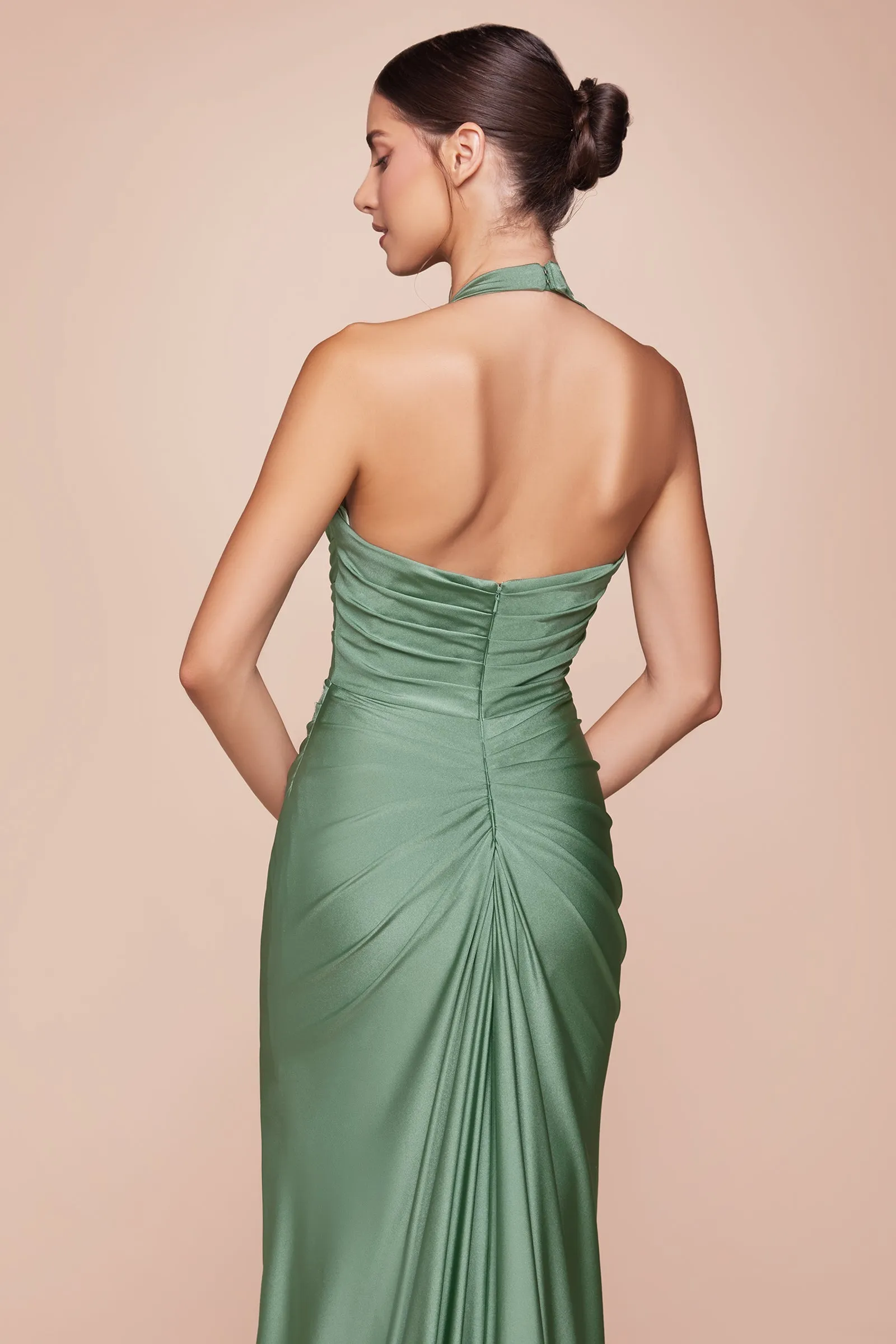 CINDERELLA DIVINE CD796 Halter Stretch Satin Fitted Dress sold by The Gown Galleria product image thumbnail 2