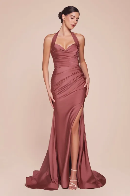 CINDERELLA DIVINE CD796 Halter Stretch Spandex Fitted Dress sold by The Gown Galleria