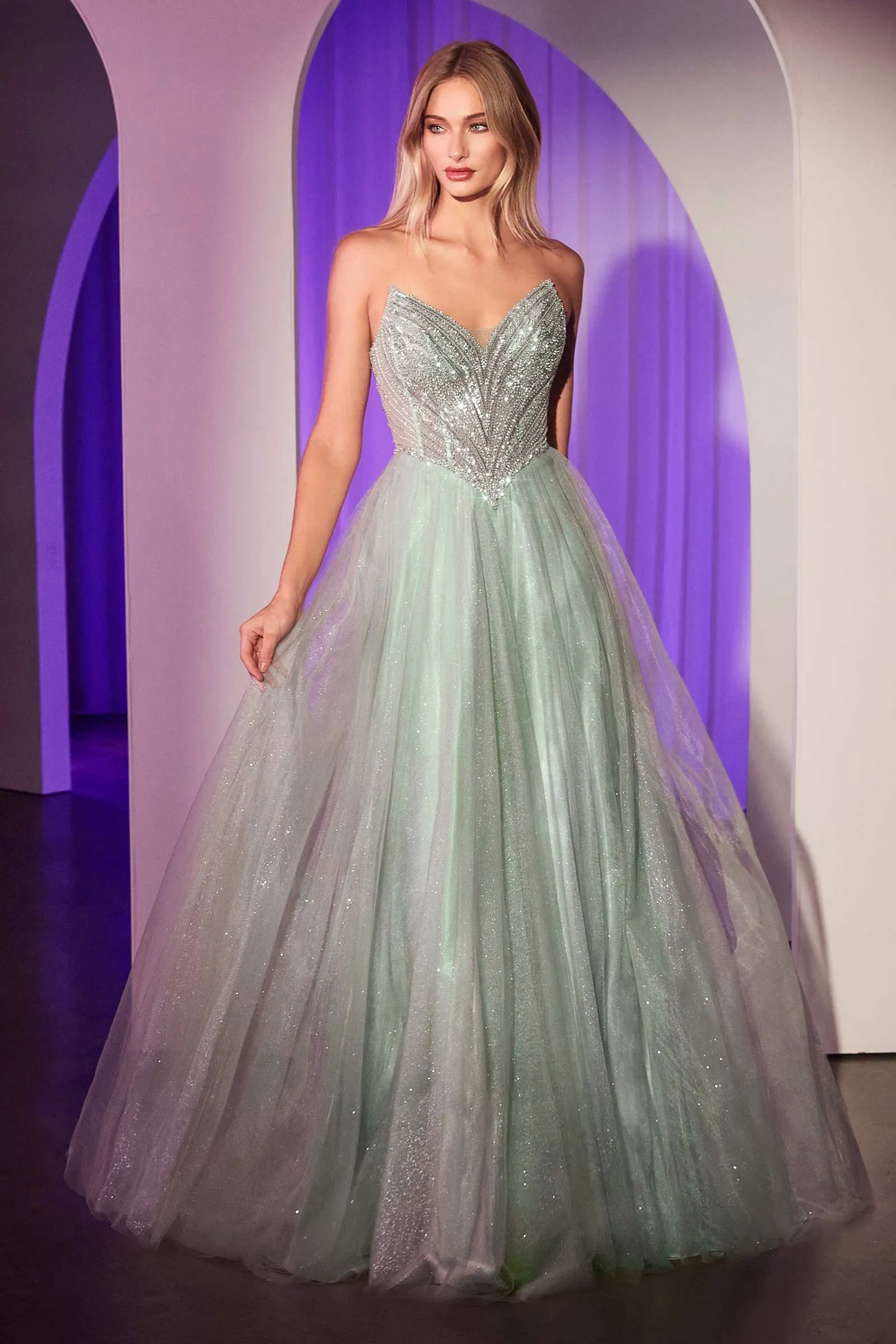 CINDERELLA DIVINE CC415 Beaded Strapless Tulle Ball Gown sold by The Gown Galleria product image thumbnail 2