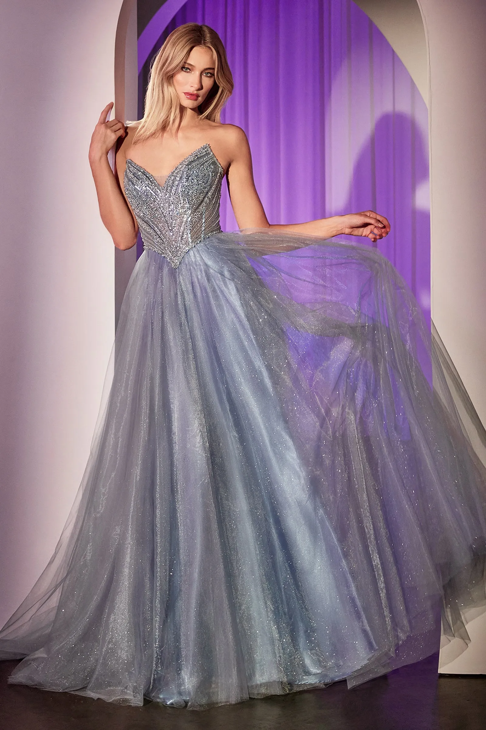 CINDERELLA DIVINE CC415 Beaded Strapless Tulle Ball Gown sold by The Gown Galleria