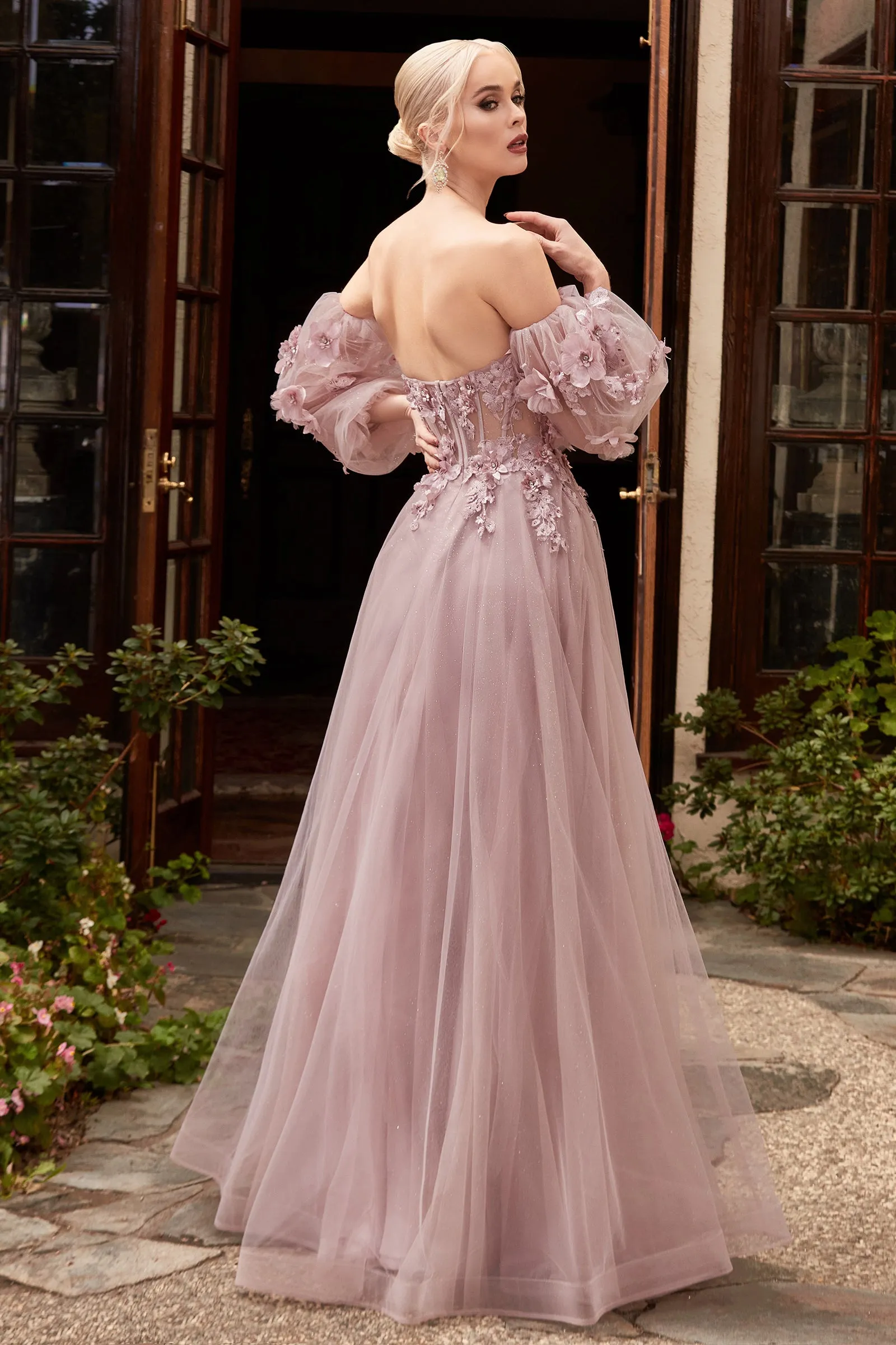 CINDERELLA DIVINE CD962 Strapless 3D Floral Corset Gown sold by The Gown Galleria product image thumbnail 2