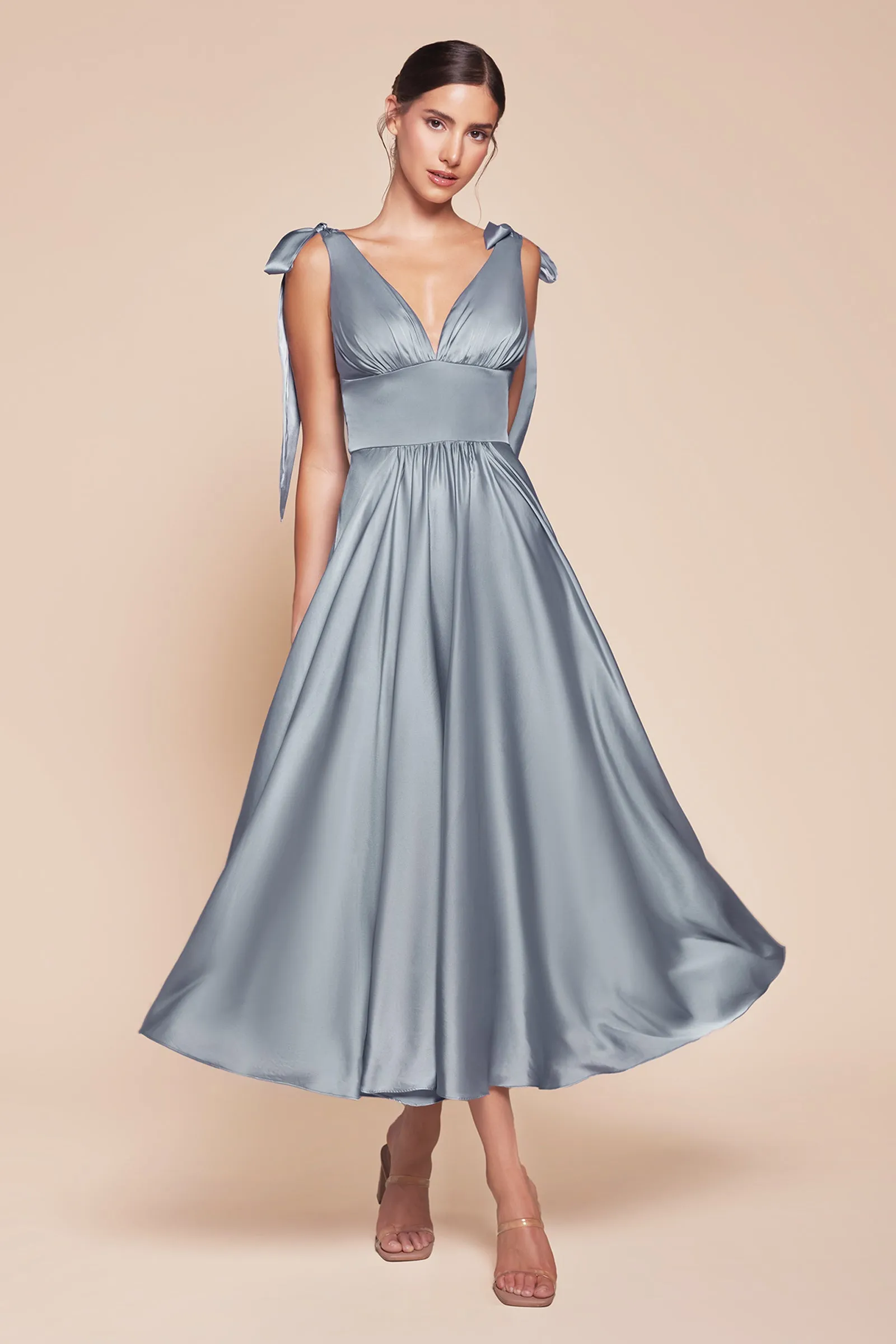 CINDERELLA DIVINE 7499 Tea Length Satin A-Line Dress sold by The Gown Galleria