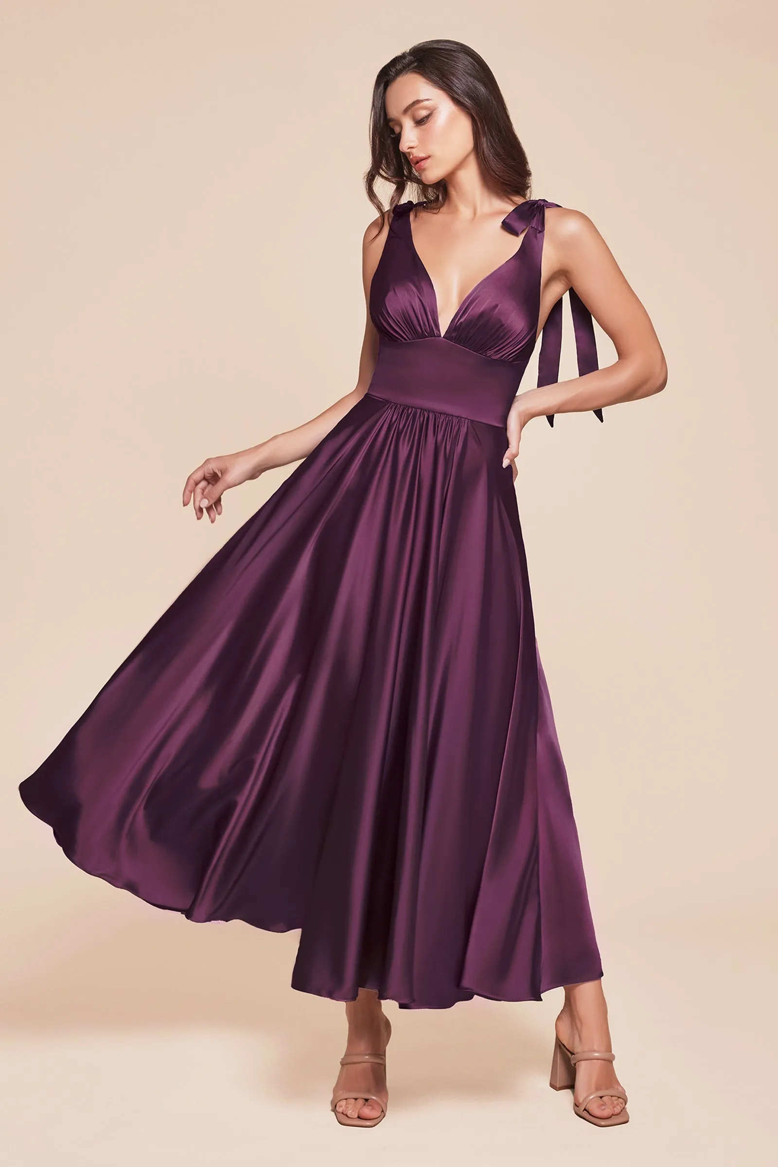 CINDERELLA DIVINE 7499 Tea Length Satin A-Line Dress sold by The Gown Galleria product image thumbnail 4