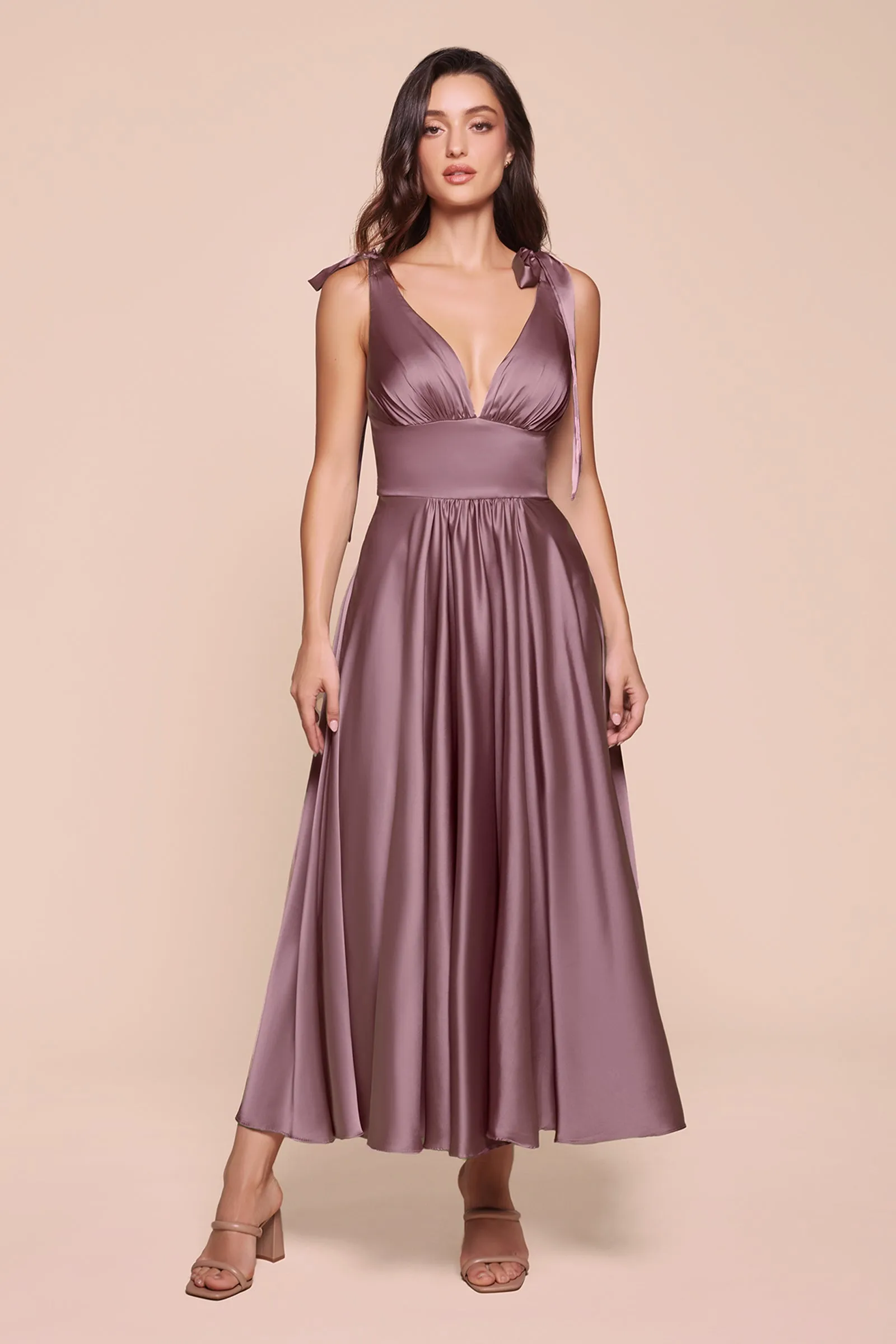CINDERELLA DIVINE 7499 Tea Length Satin A-Line Dress sold by The Gown Galleria product image thumbnail 5