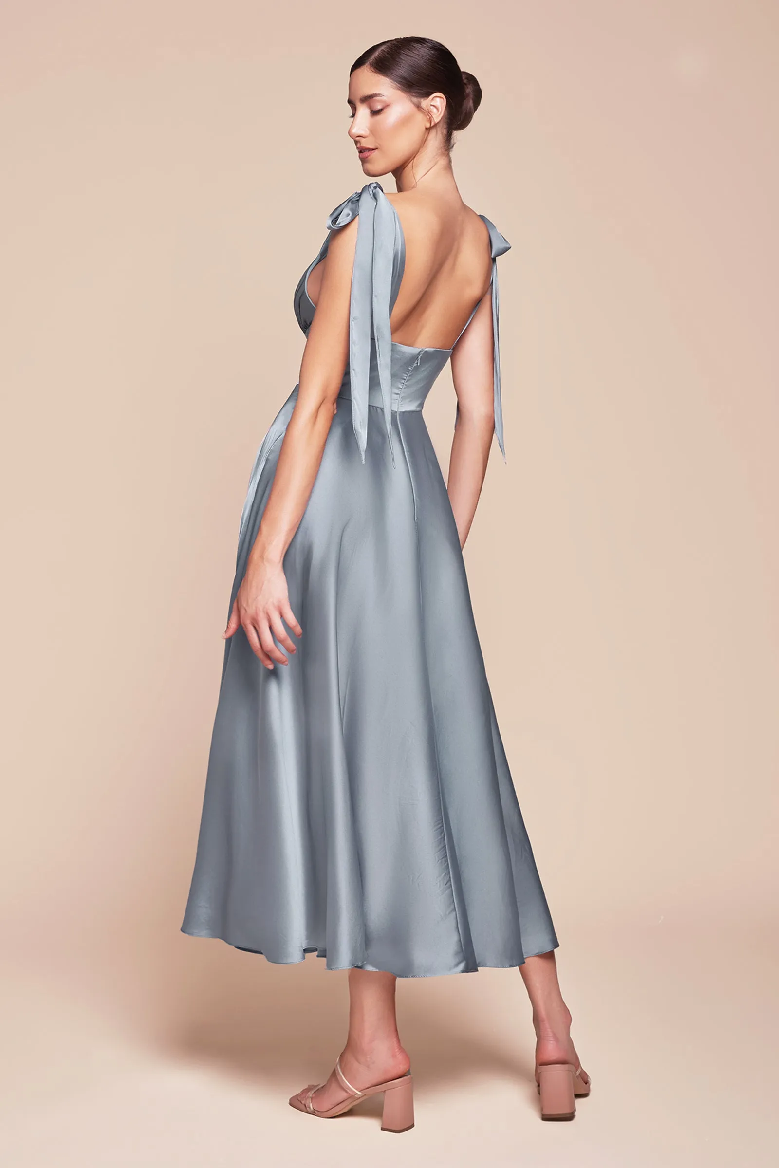 CINDERELLA DIVINE 7499 Tea Length Satin A-Line Dress sold by The Gown Galleria product image thumbnail 2