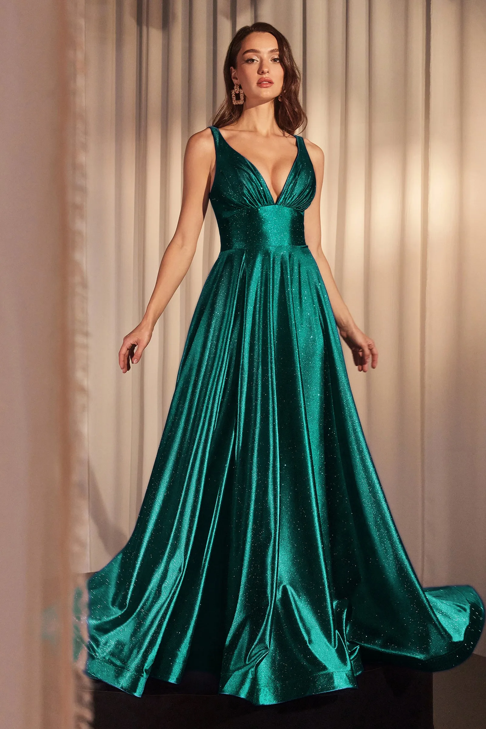 CINDERELLA DIVINE CC2349 Glimmering Stretch Satin A-Line Dress sold by The Gown Galleria product image thumbnail 4