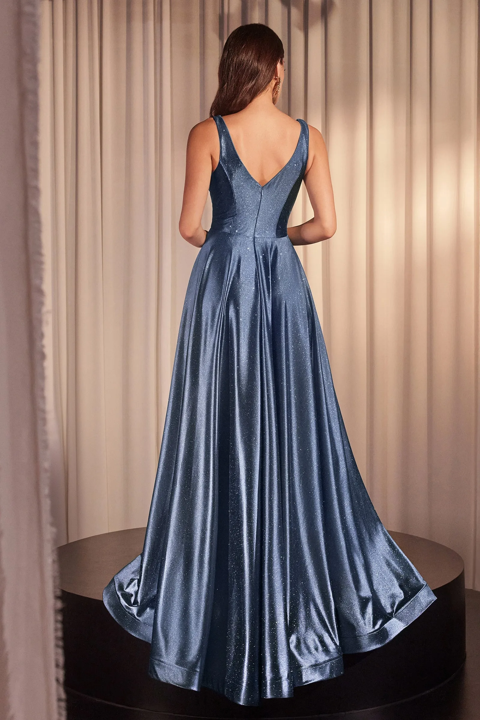 CINDERELLA DIVINE CC2349 Glimmering Stretch Satin A-Line Dress sold by The Gown Galleria product image thumbnail 2