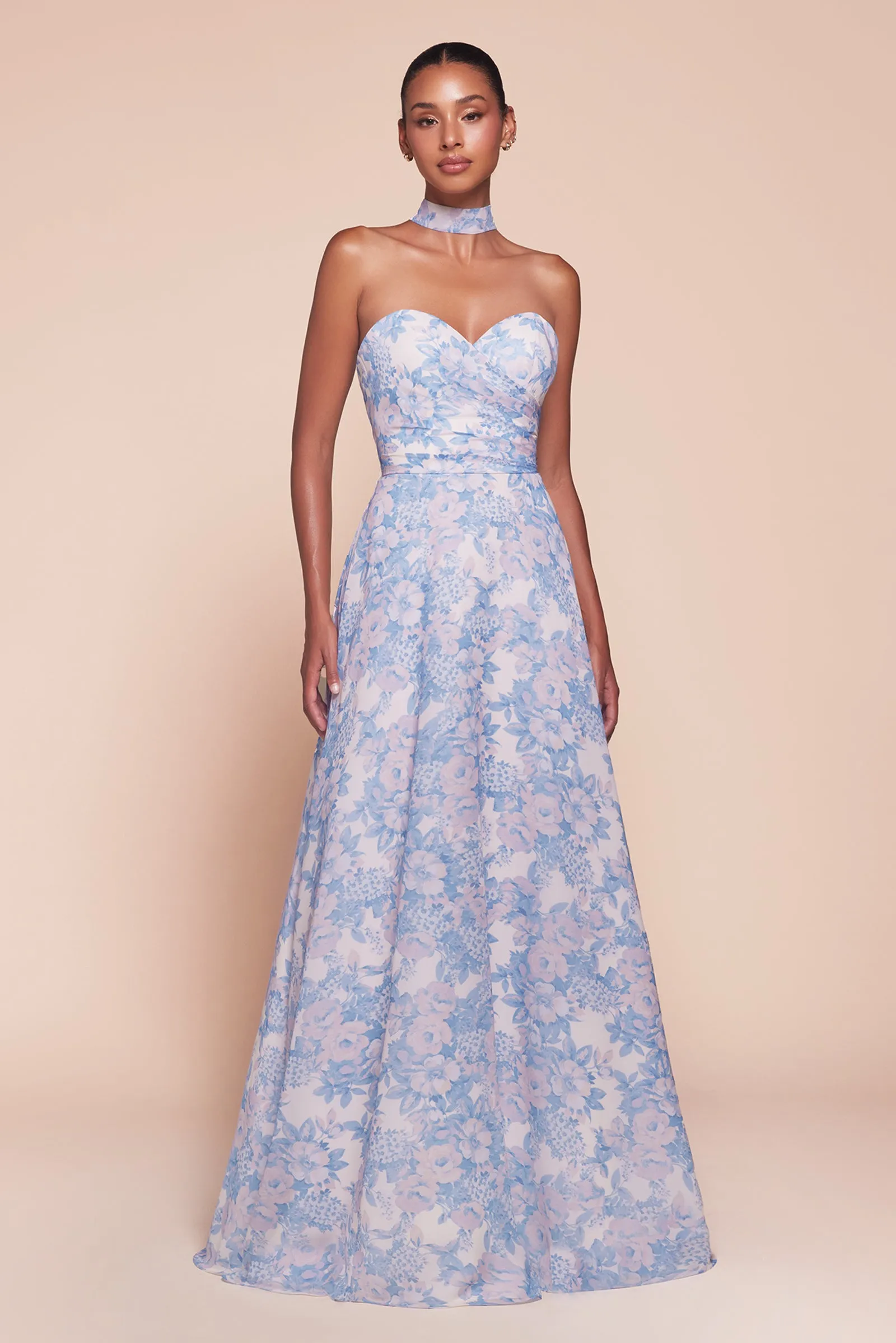CINDERELLA DIVINE 7443 Strapless A-Line Floral Satin Dress sold by The Gown Galleria